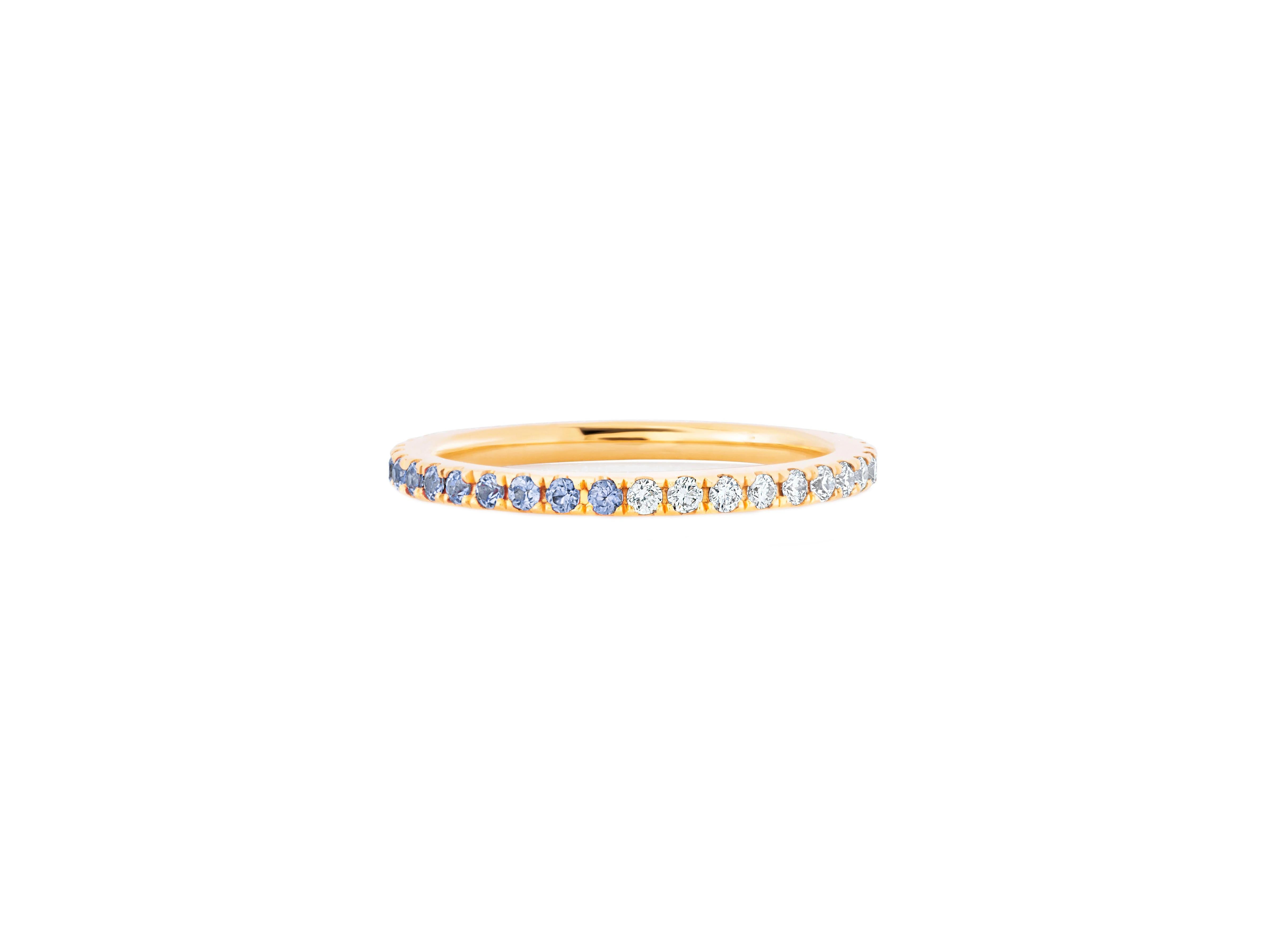 For Sale:  Ombre Blue Lab Topaz and Moissanite 14k gold Eternity Band. 2