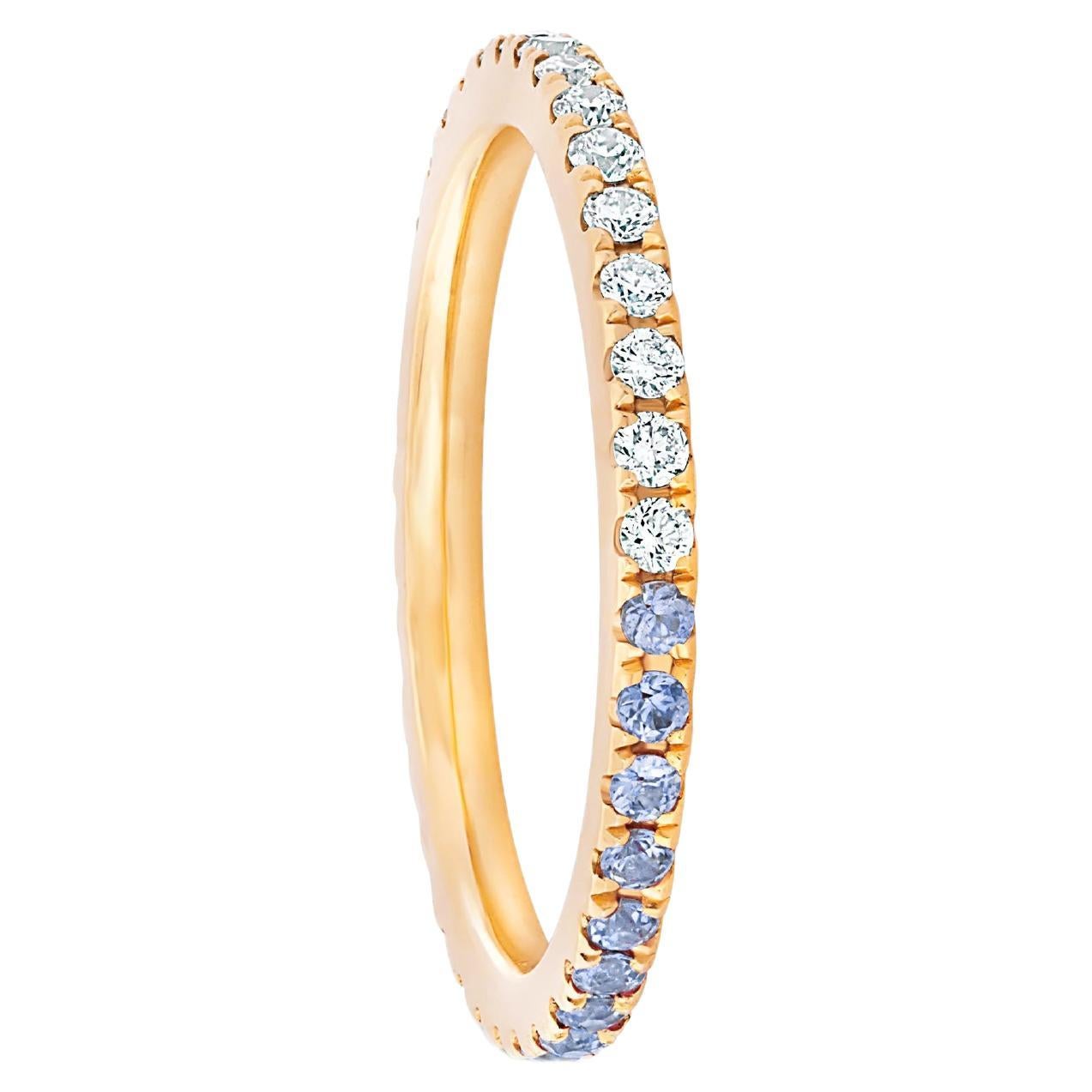 Ombre Blue Lab Topaz and Moissanite 14k gold Eternity Band.  For Sale