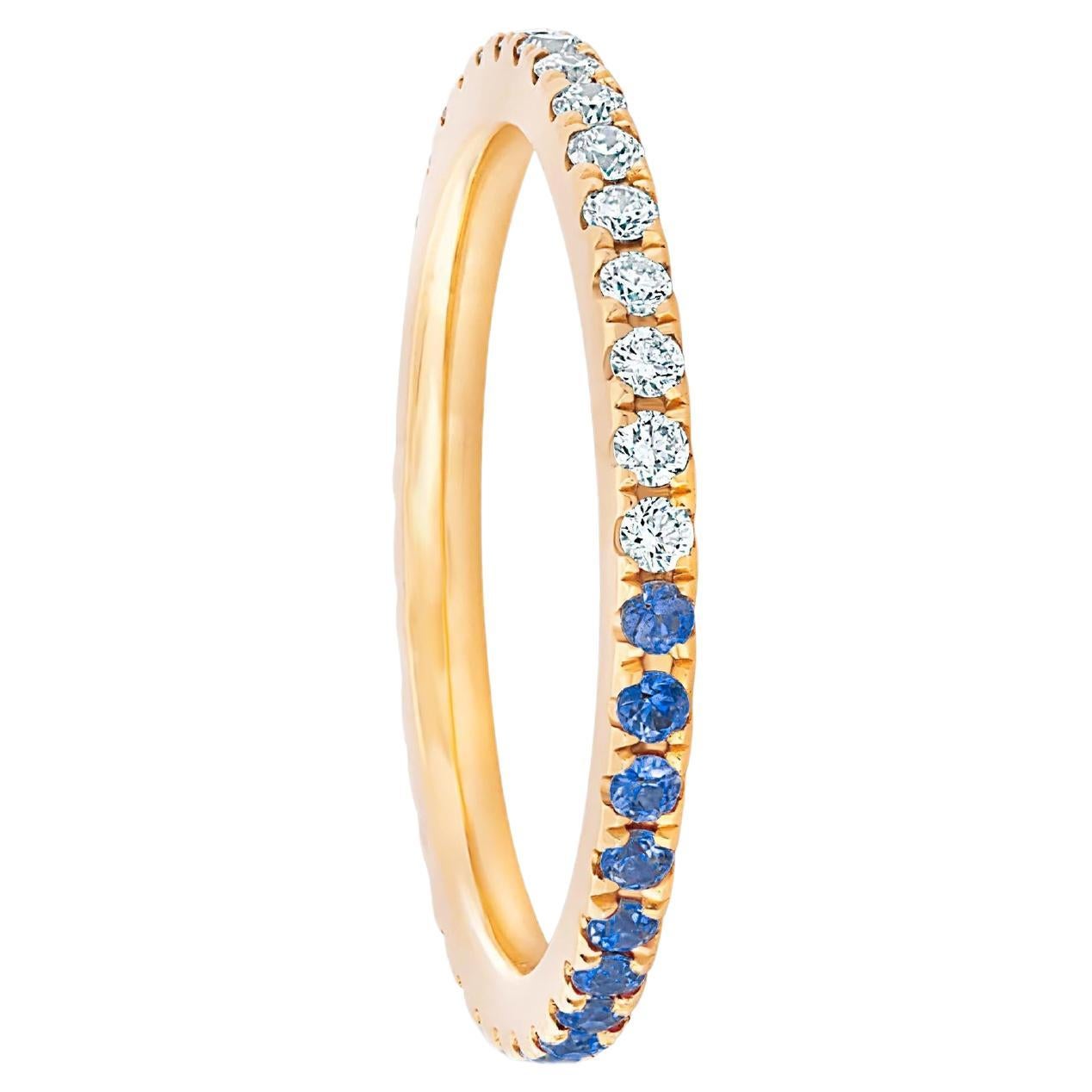 Ombre Blue Sapphire and Moissanite 14k gold Eternity Band