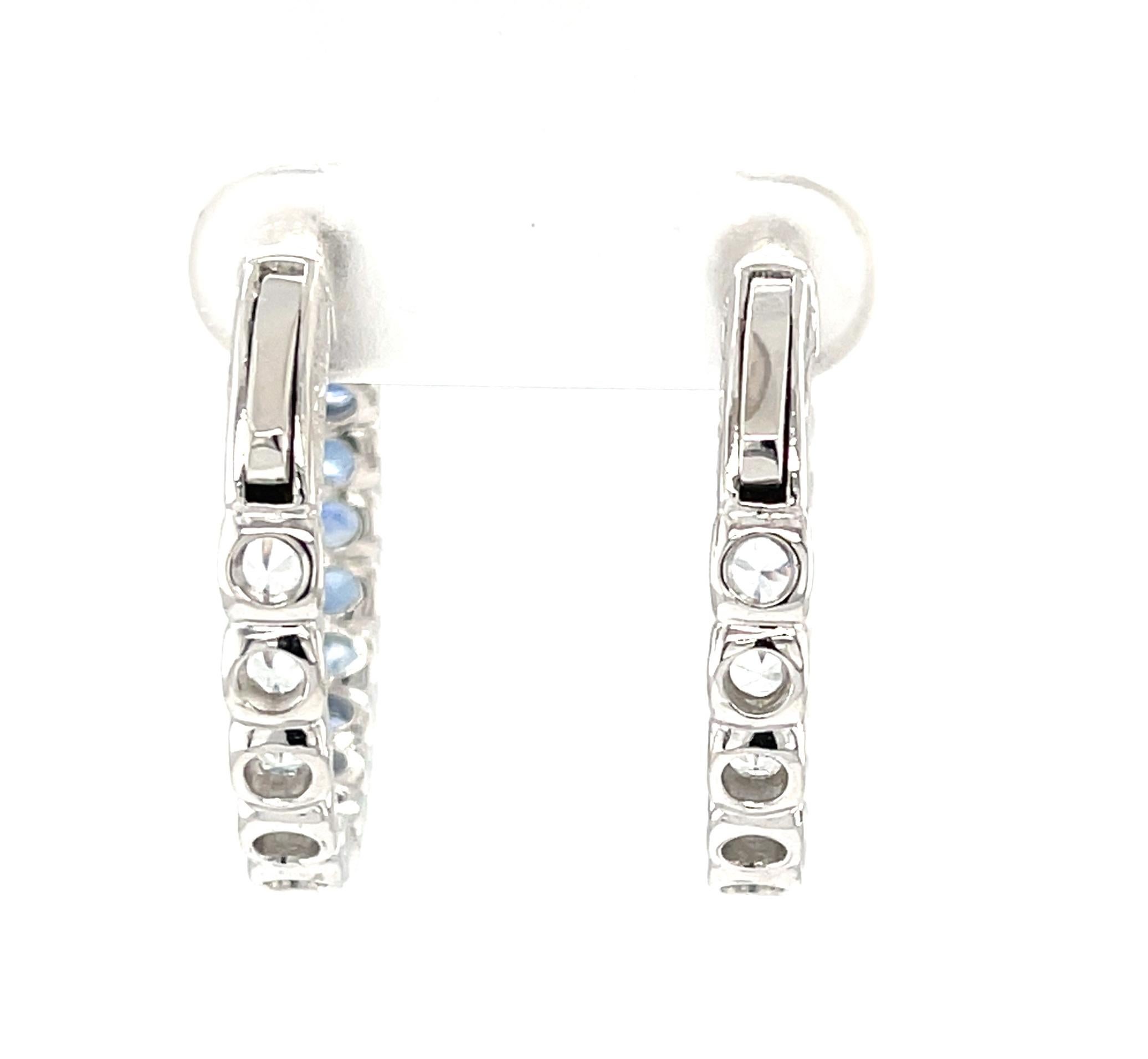 Ombre Blue Sapphire Hoop Earrings in 14k White Gold, 4.26 Carats Total For Sale 1