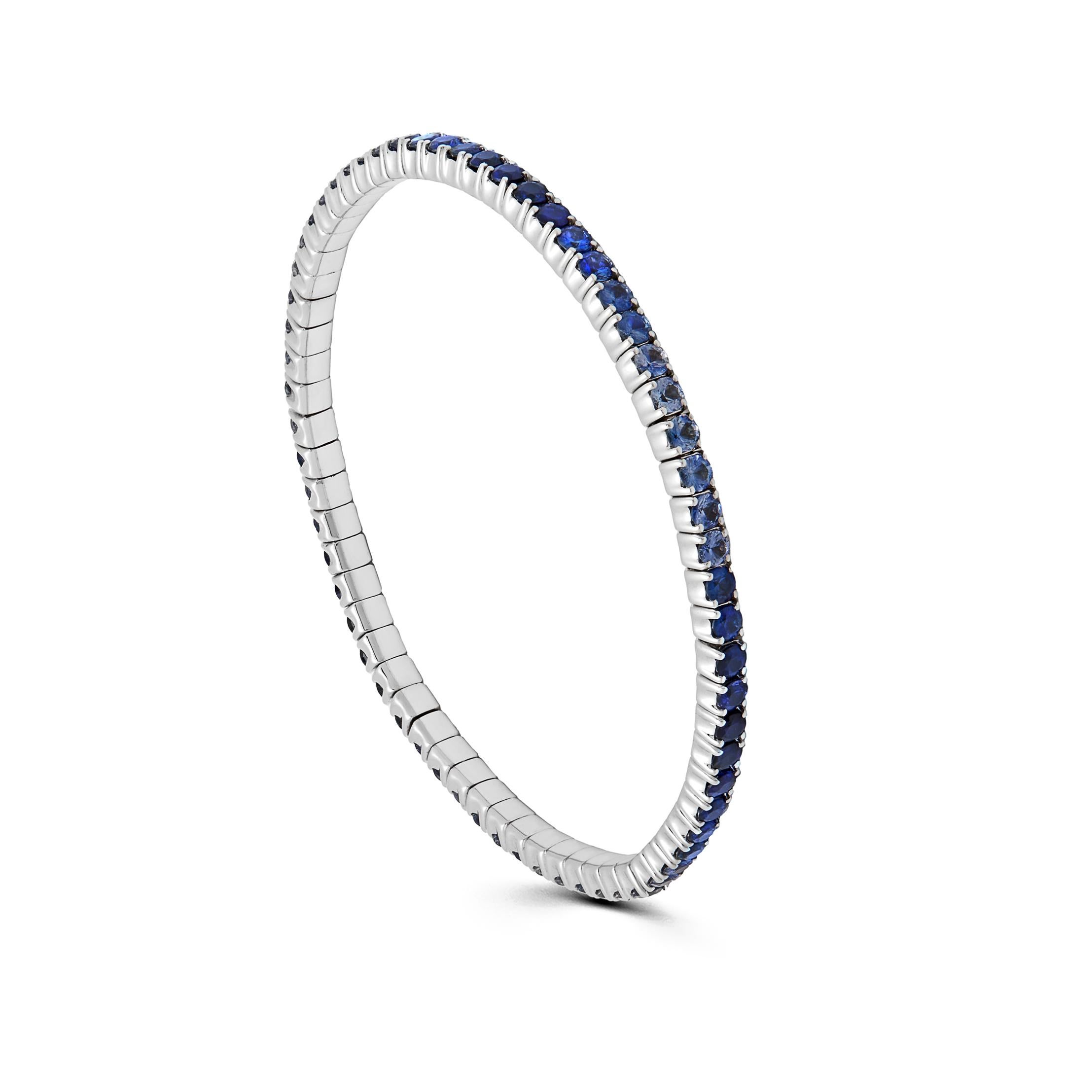 Round Cut Ombré Blue Sapphire Stretchy Tennis Bracelet For Sale