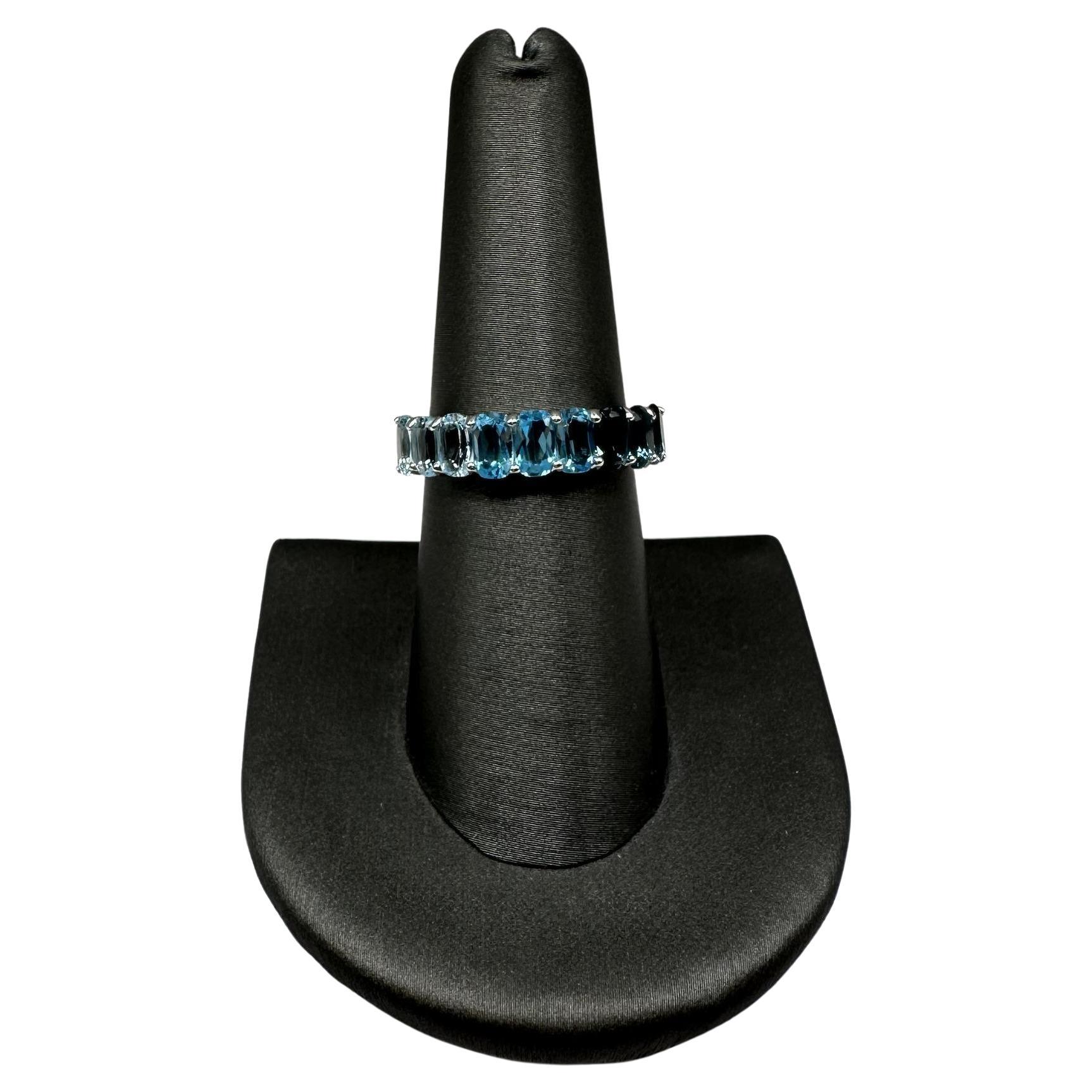 Bague Topaze Bleue Ombre en Argent - Coupe ovale, Taille 7, New