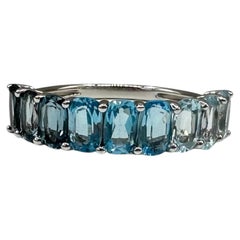 Ombre Blue Topaz Ring Sterling Silver Oval Size 7