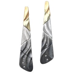 Ombre Color Long Earrings with Gold, Silver and Oxidized Silver Diamonds Accents