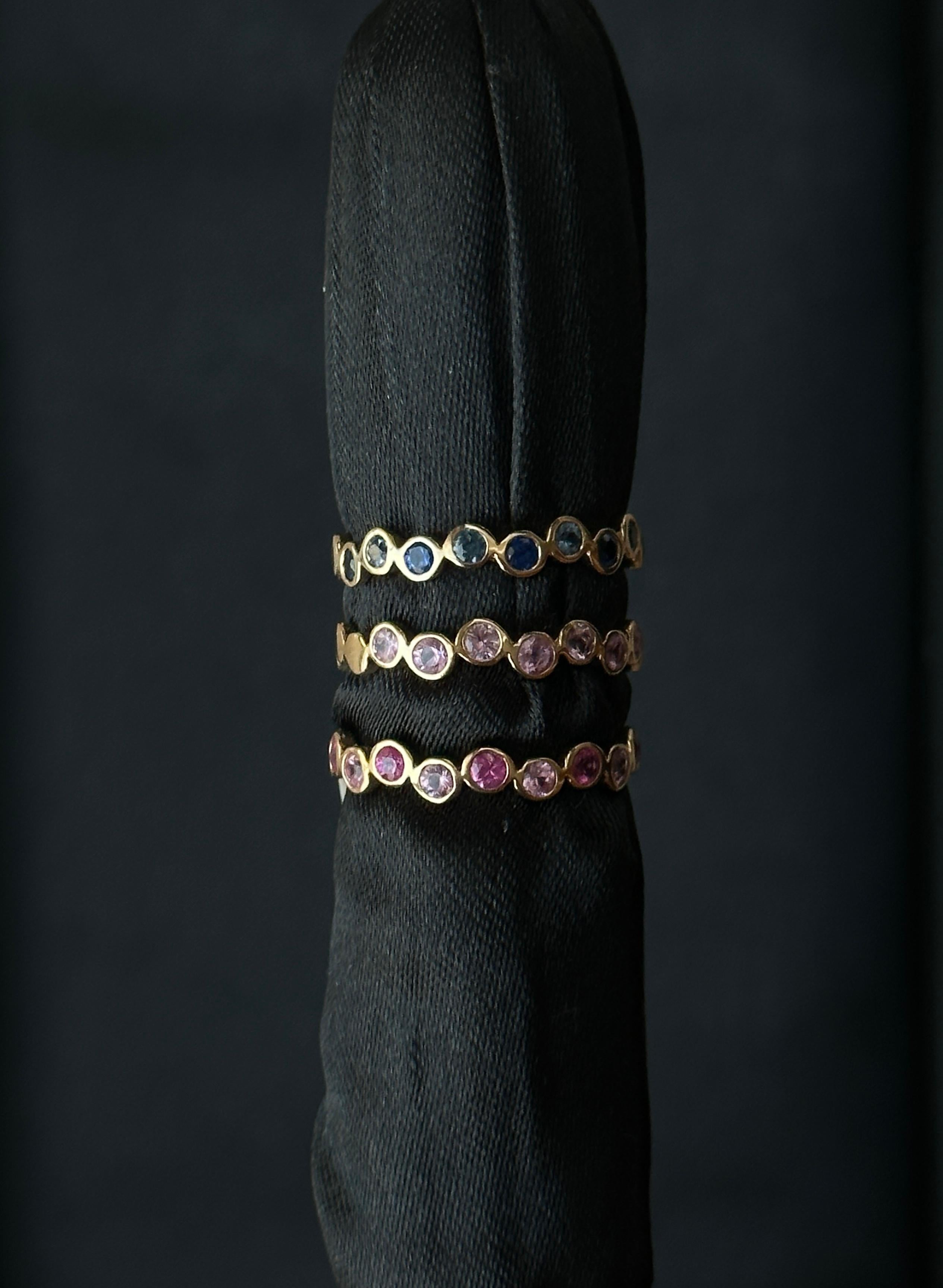 Ombre Gemstone Ring, Minimalist Gemstone Bands, Bezel Set Solid Gold Ring, 14k For Sale 2