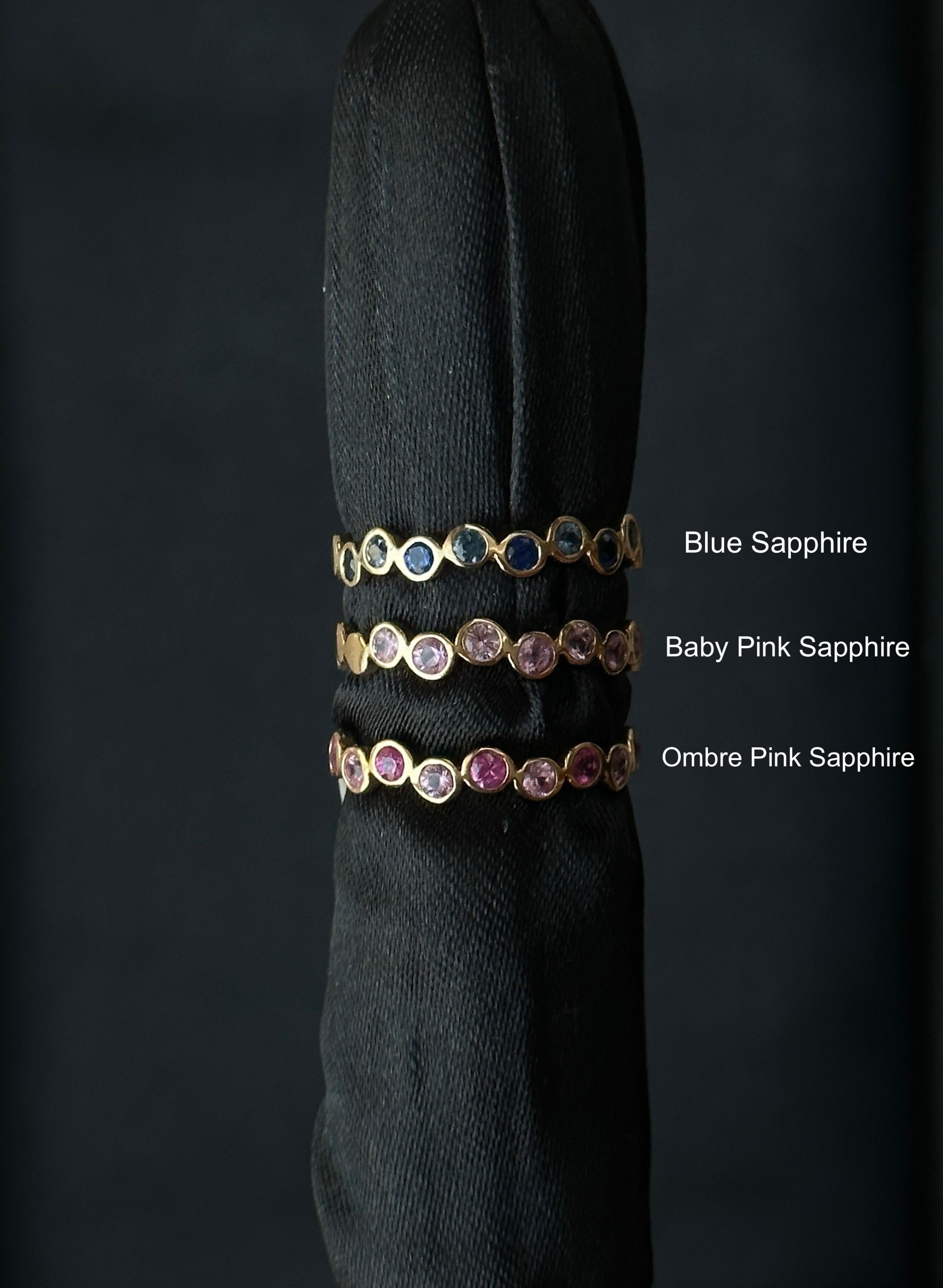 Ombre Gemstone Ring, Minimalist Gemstone Bands, Bezel Set Solid Gold Ring, 14k For Sale 3