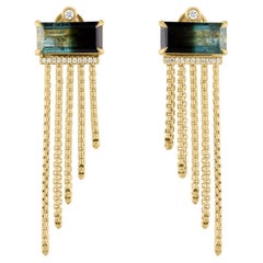 Ombré Lagoon Tourmaline Chain Statement Earrings in 18k and Diamonds