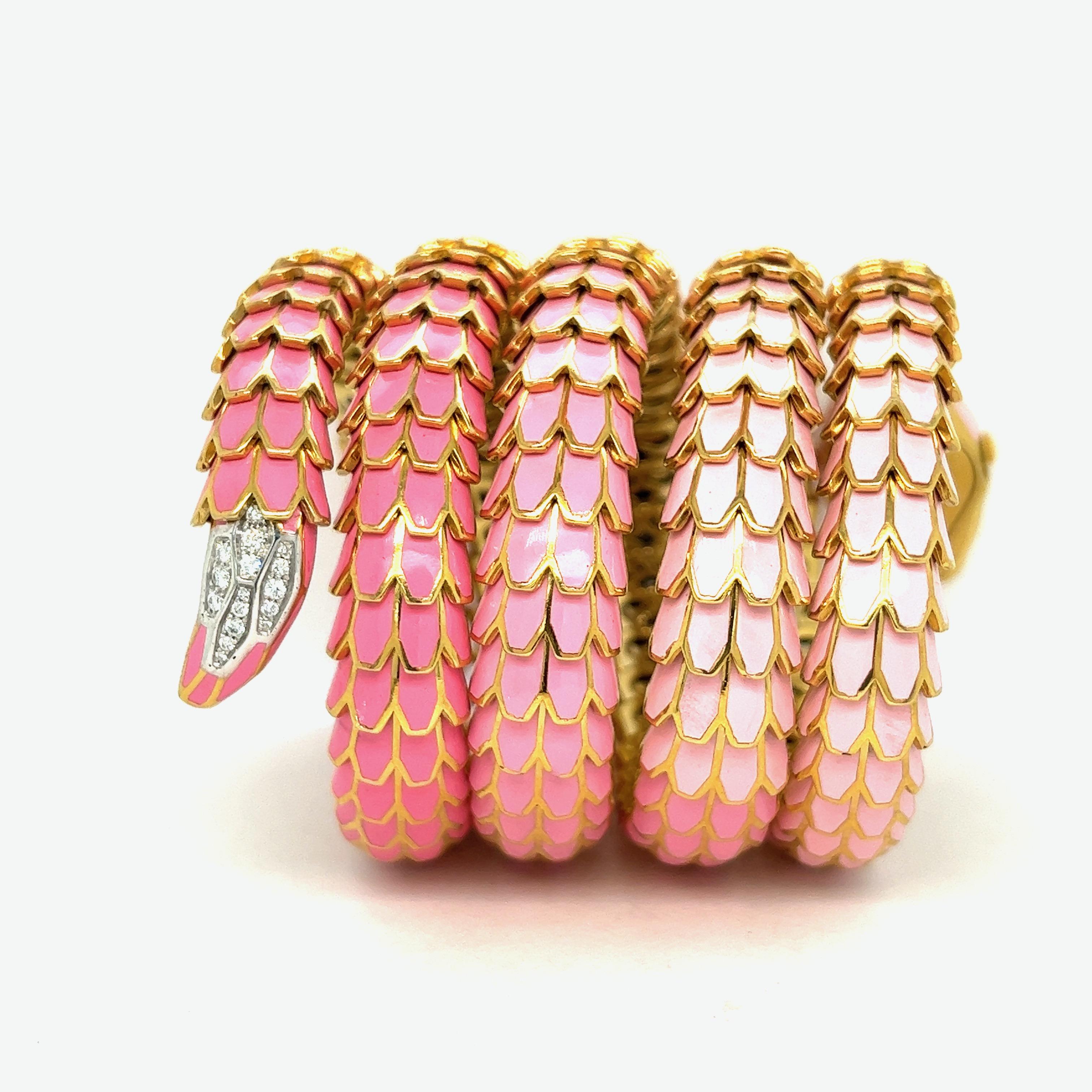 Contemporary Ombré Light & Dark Pink Enamel Wrap Watch Snake Bracelet