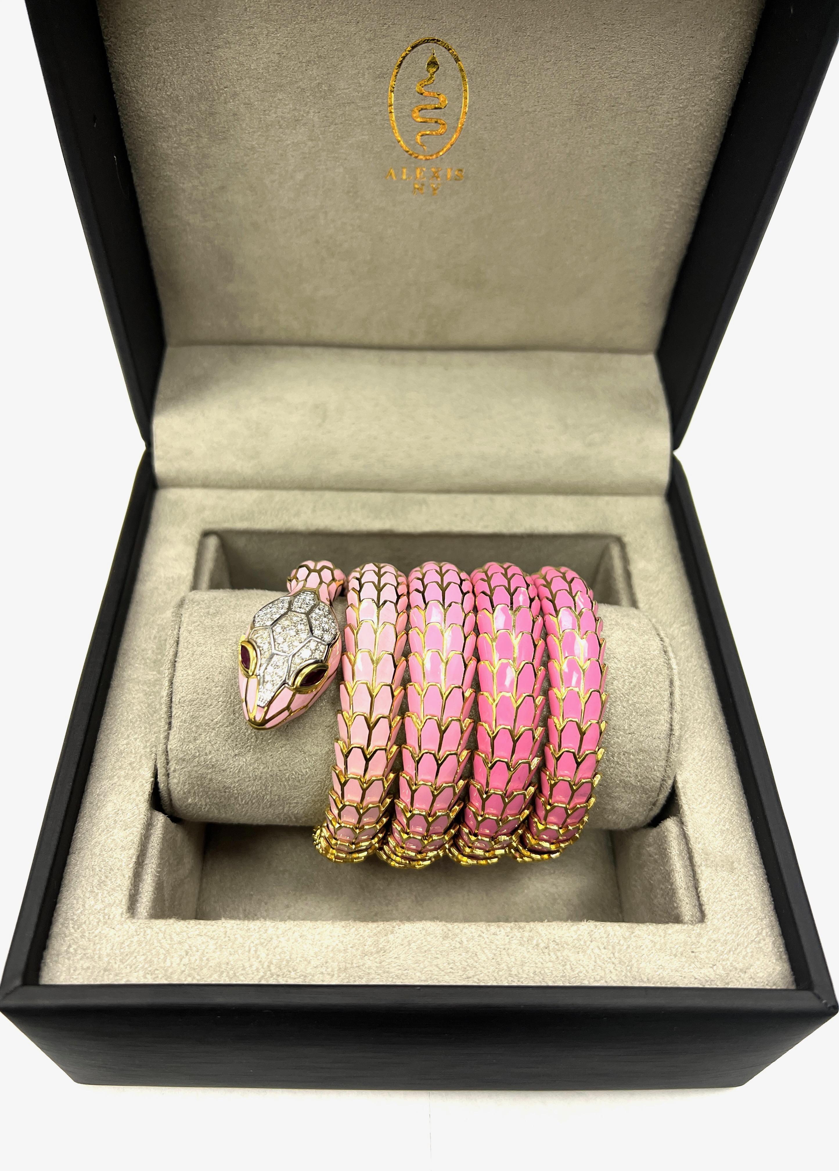 Women's Ombré Light & Dark Pink Enamel Wrap Watch Snake Bracelet