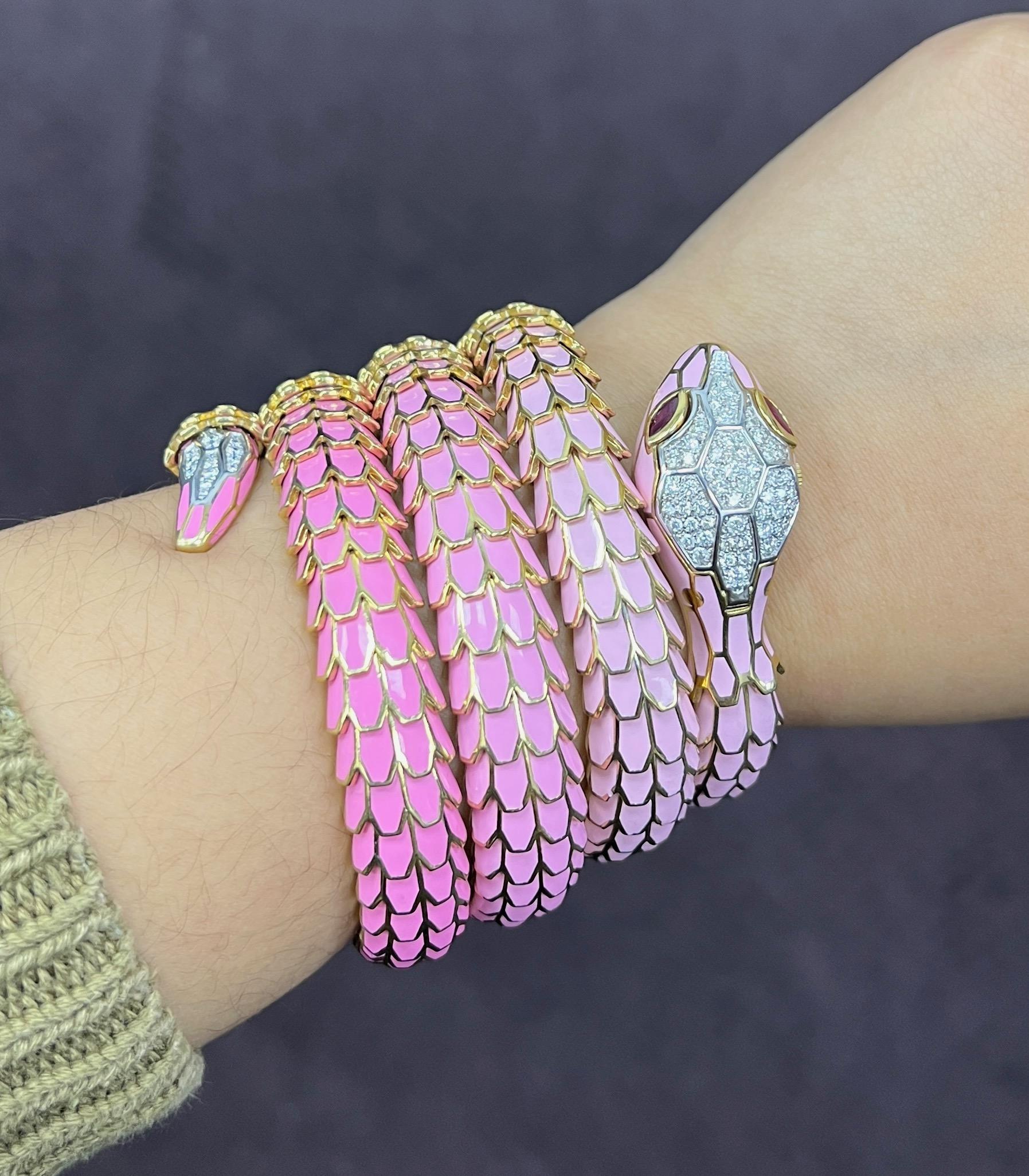 Ombré Light & Dark Pink Enamel Wrap Watch Snake Bracelet 1