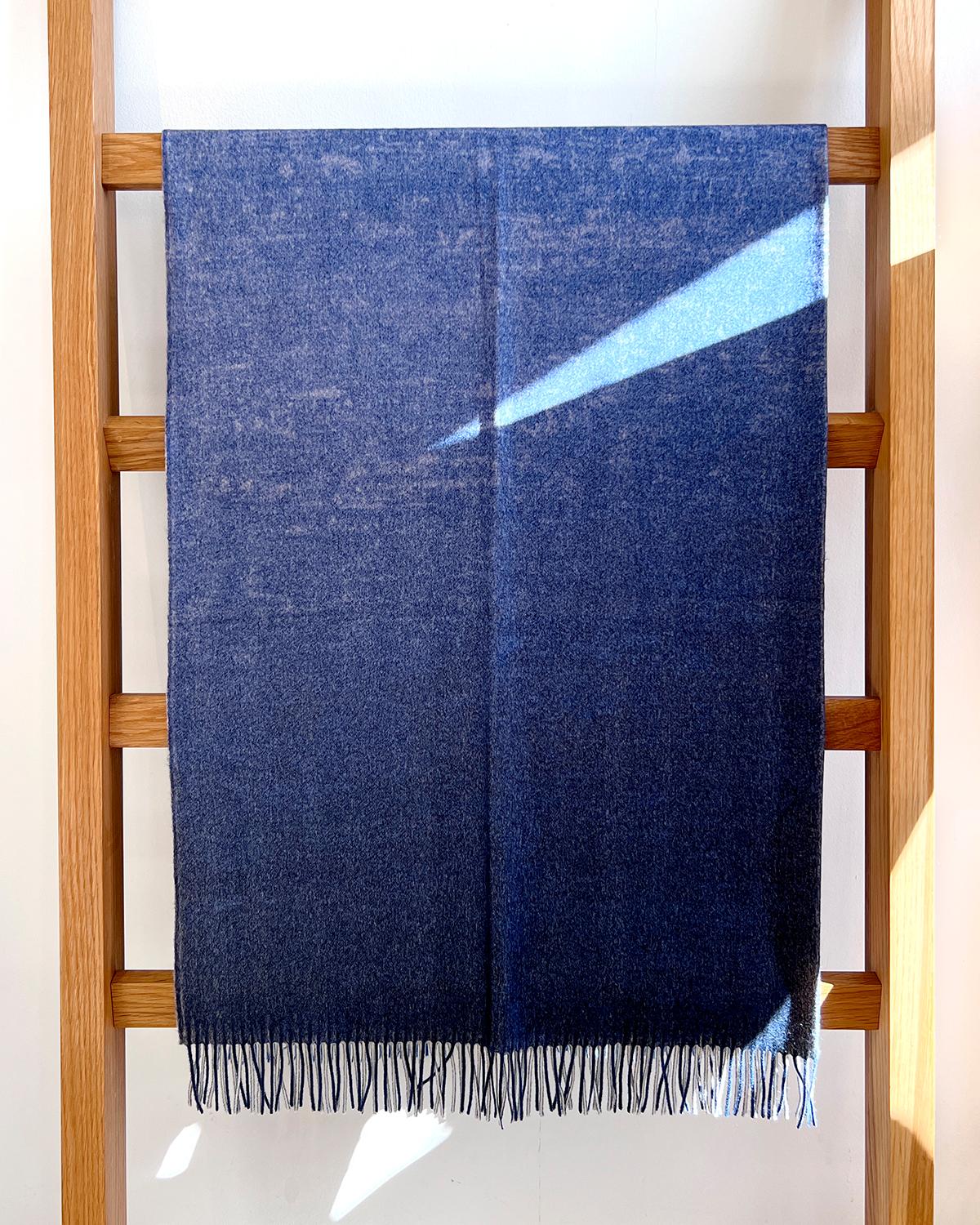 Spanish Ombre Merino Wool Soft Blanket Throw in Deep Blue, in Stock For Sale