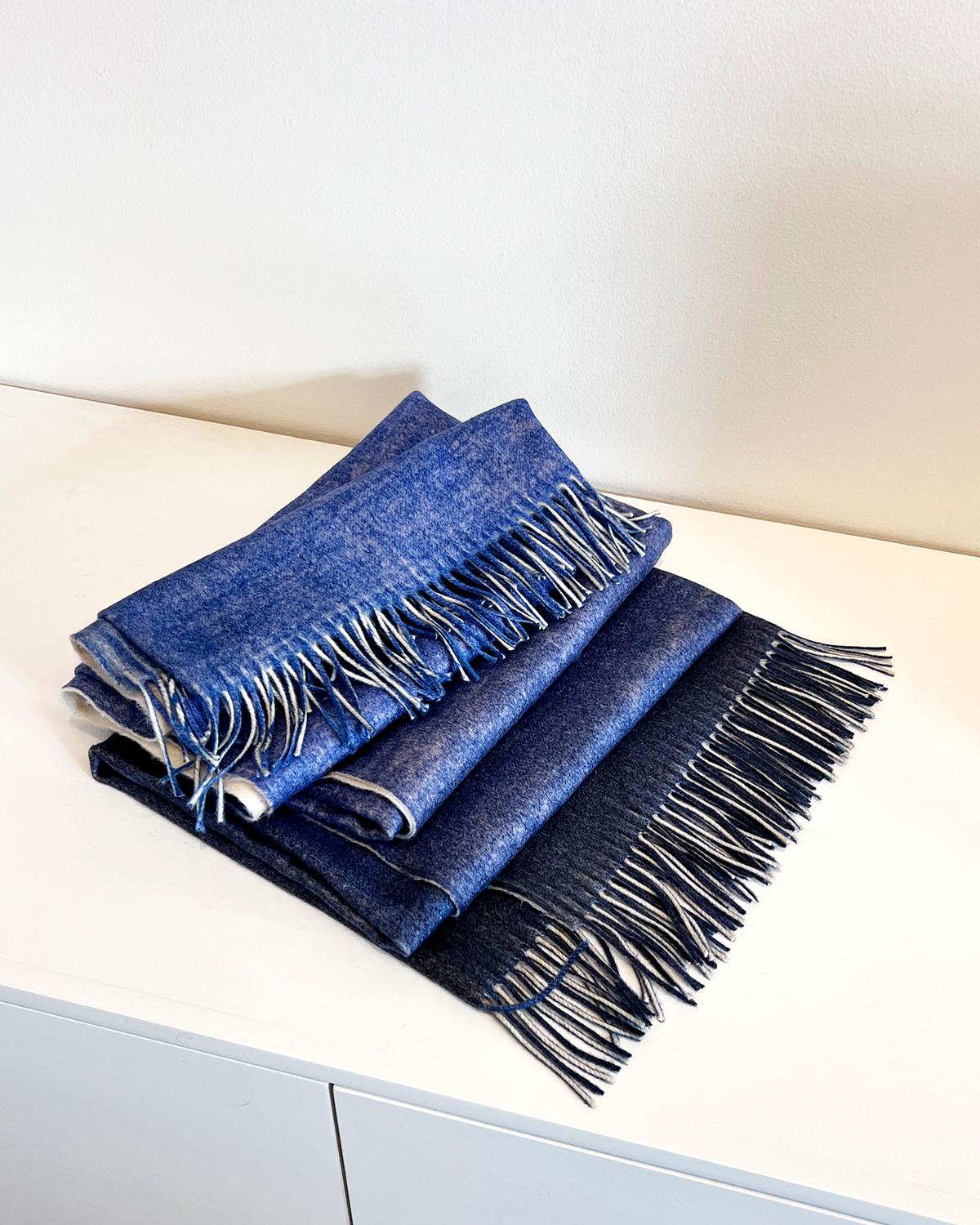 Ombre Merino Wool Soft Blanket Throw in Deep Blue, in Stock In New Condition For Sale In West Hollywood, CA