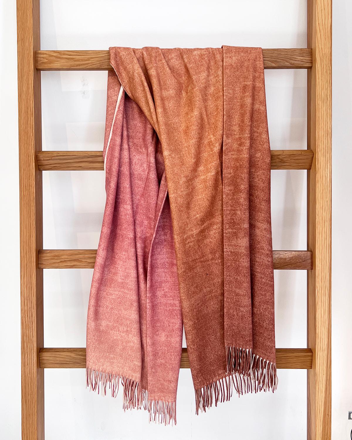 Hand-Woven Ombre Merino Wool Soft Blanket Throw in Rosewood Red, in Stock