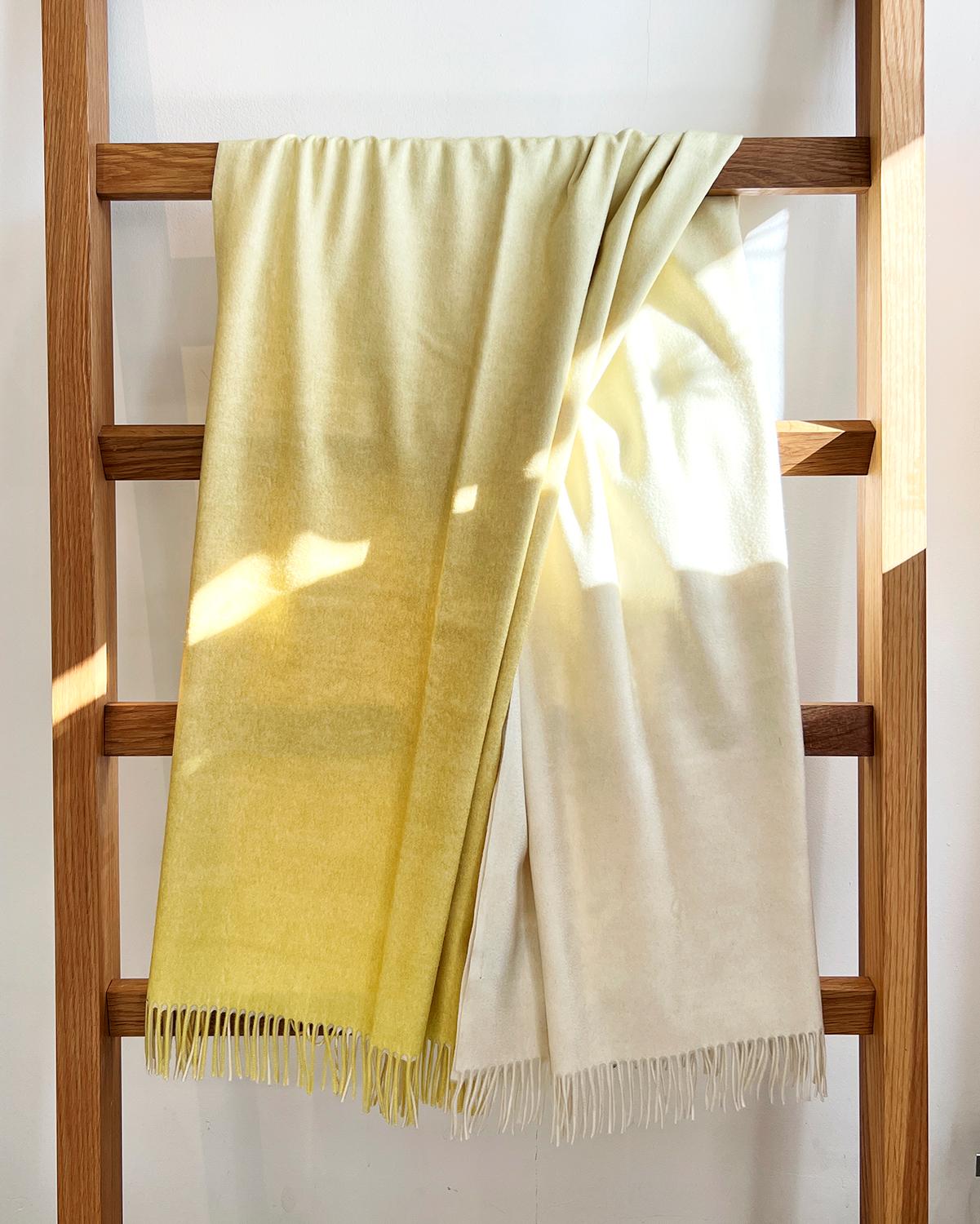 Ombre Merino Wool Soft Blanket Throw in Yellow, in Stock In New Condition For Sale In West Hollywood, CA