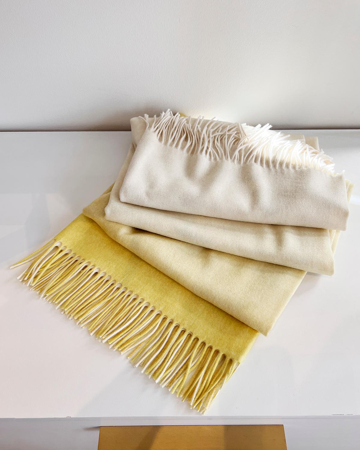 Contemporary Ombre Merino Wool Soft Blanket Throw in Yellow, in Stock For Sale