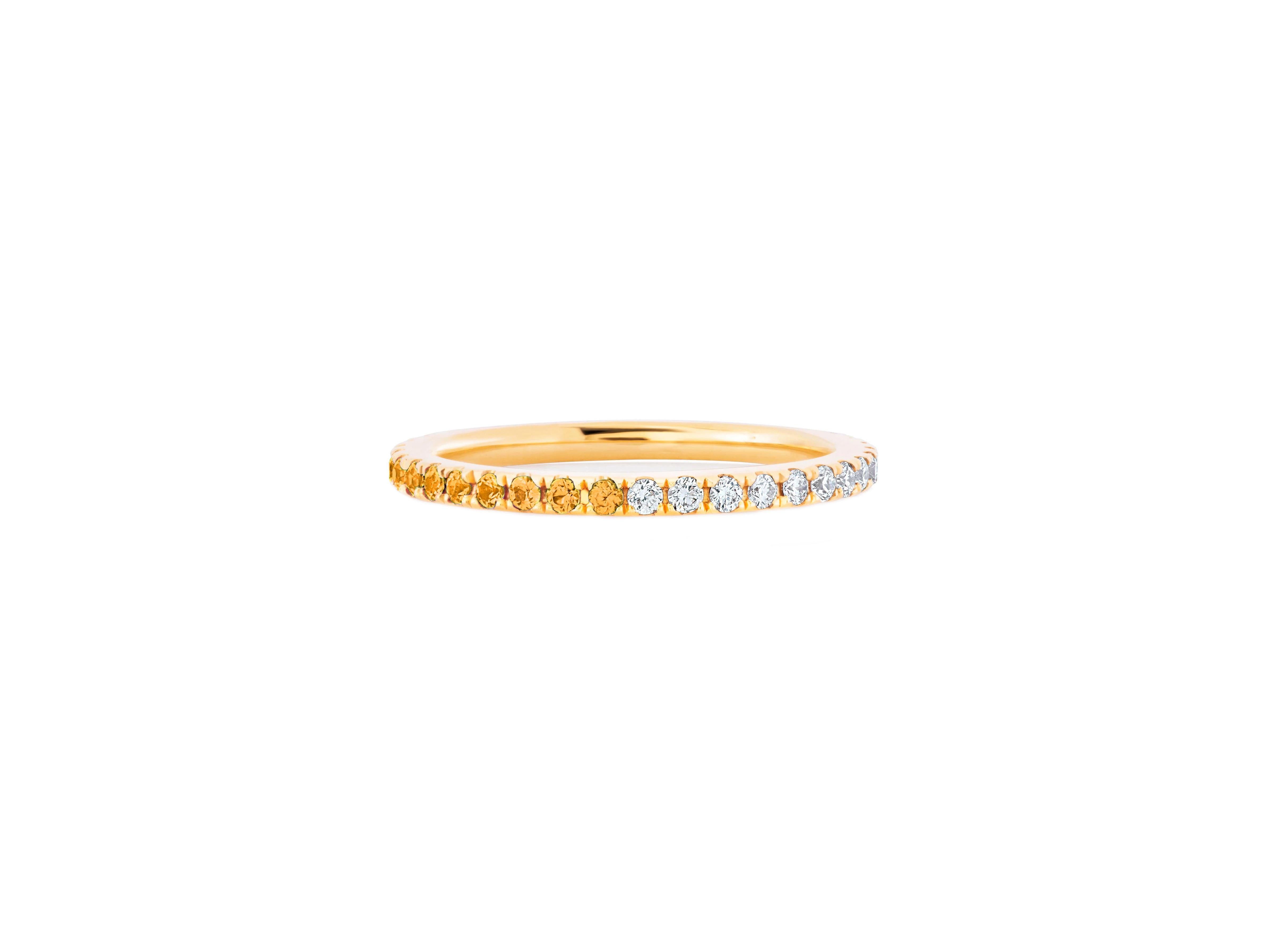 For Sale:  Ombre Orange Lab Sapphire and Moissanite 14k gold Eternity Band.  3