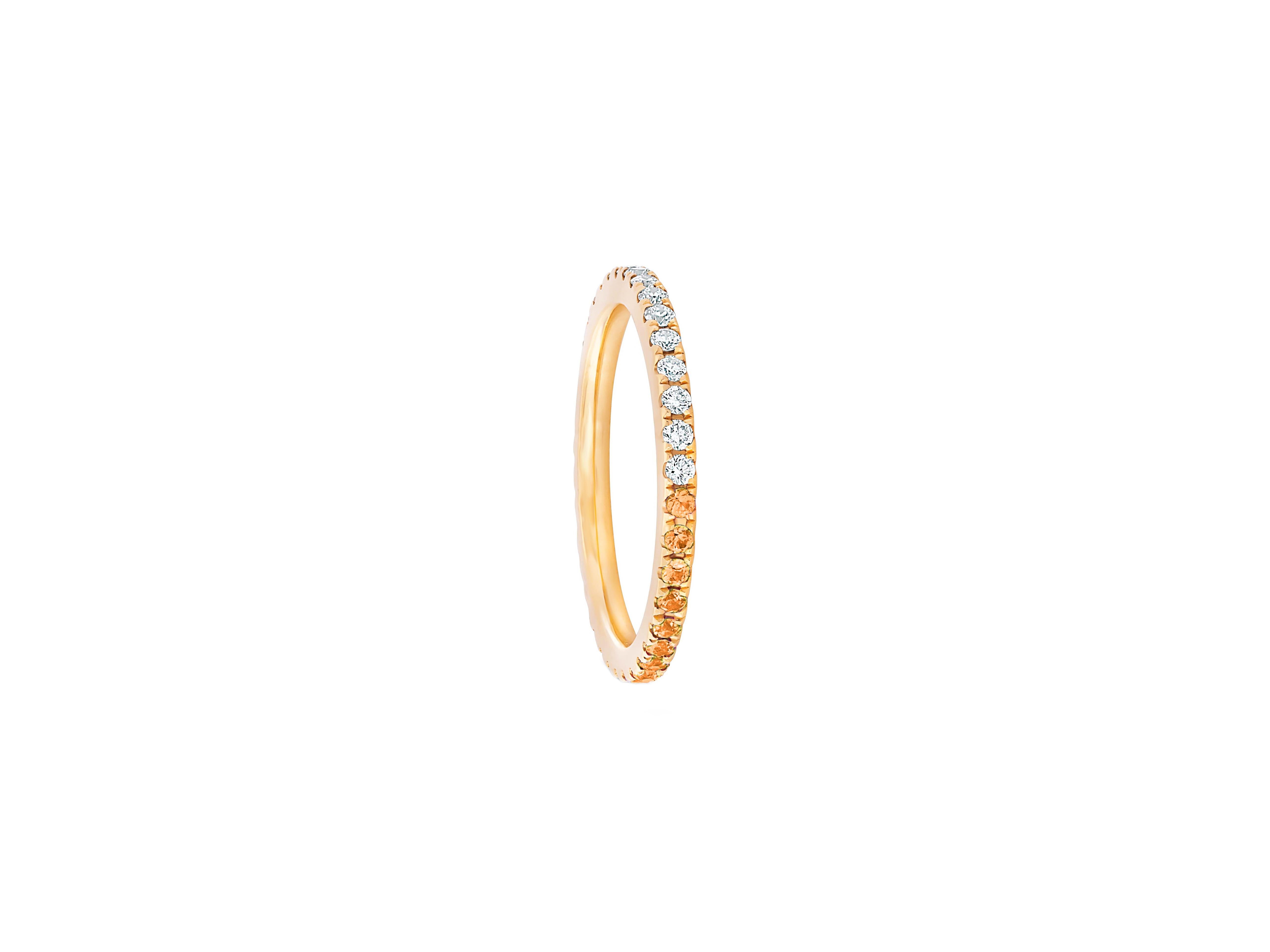 For Sale:  Ombre Orange Lab Sapphire and Moissanite 14k gold Eternity Band.  4