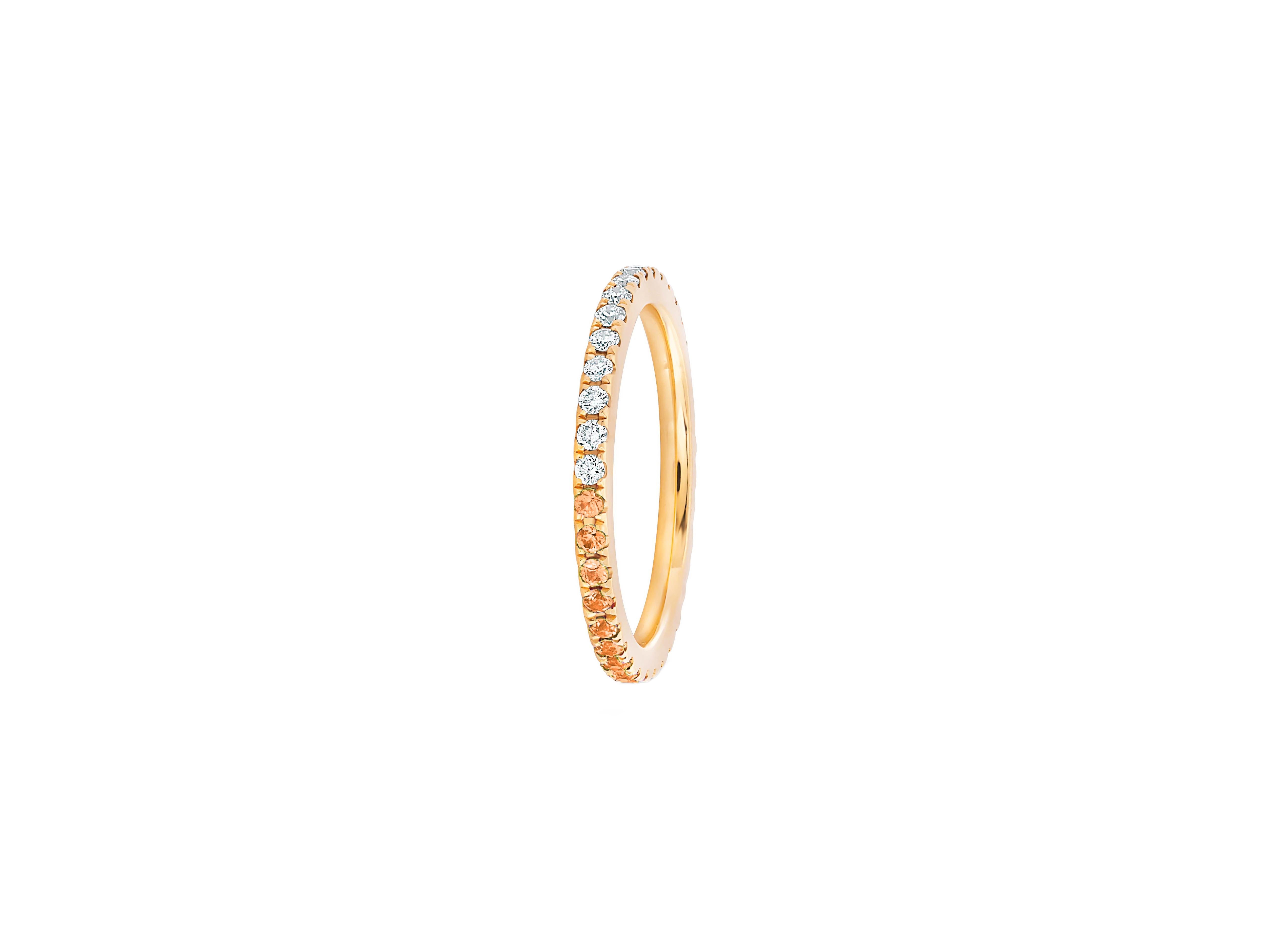 For Sale:  Ombre Orange Lab Sapphire and Moissanite 14k gold Eternity Band.  5