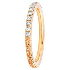 Ombre Orange Lab Sapphire and Moissanite 14k gold Eternity Band. 