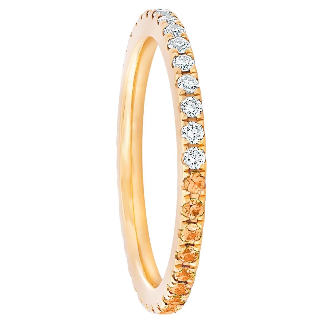 Ombre Orange Sapphire and Moissanite 14k gold Eternity Band
