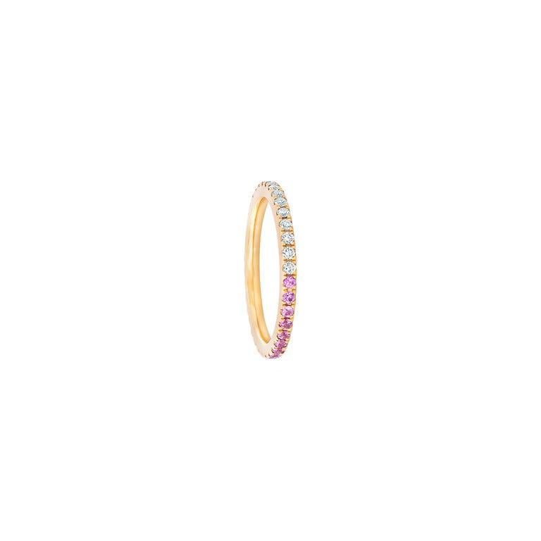Ombre Pink Lab Sapphire And Moissanite 14k Gold Eternity Band 4