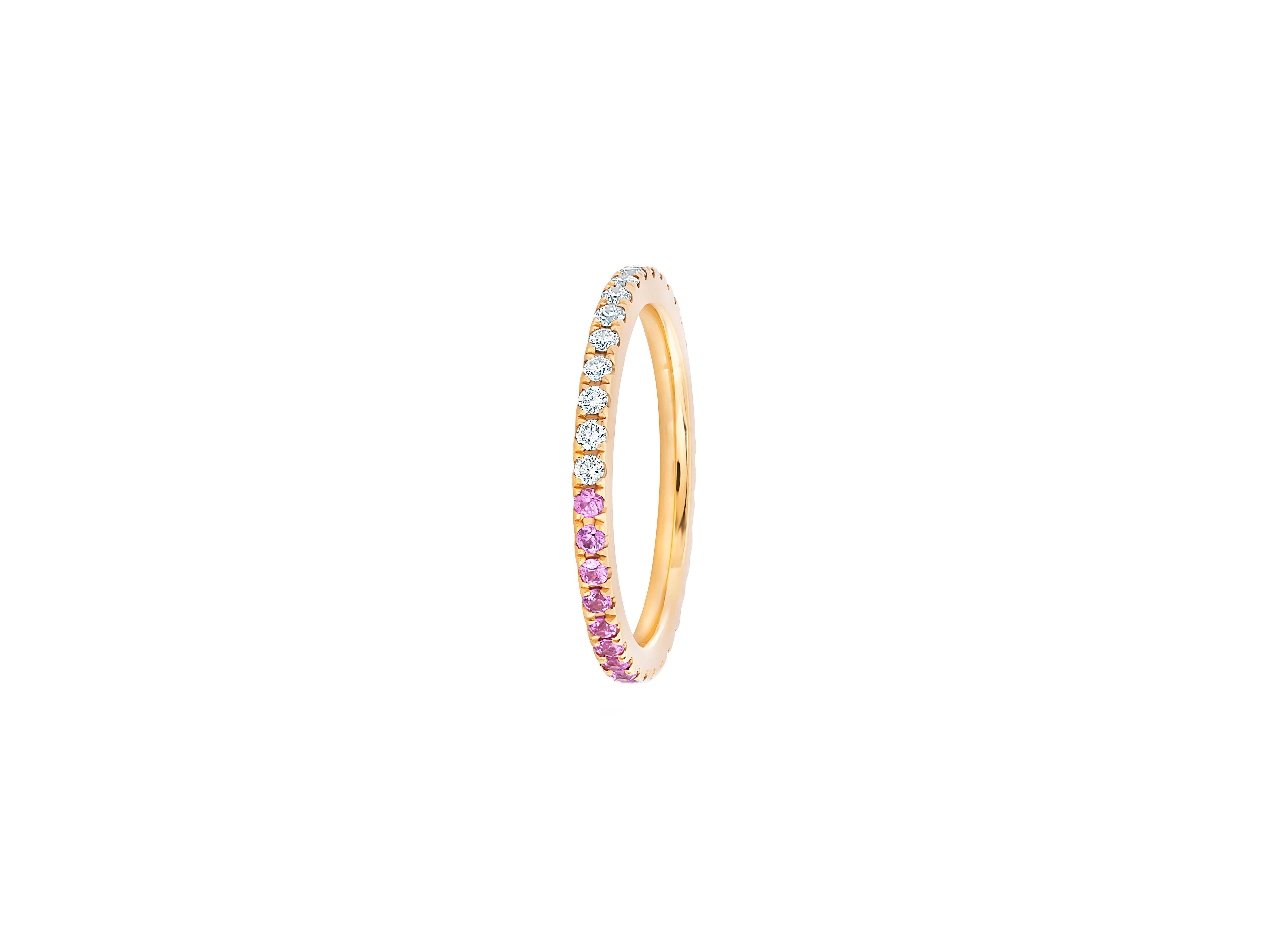 For Sale:  Ombre Pink Lab Sapphire and Moissanite 14k gold Eternity Band. 5
