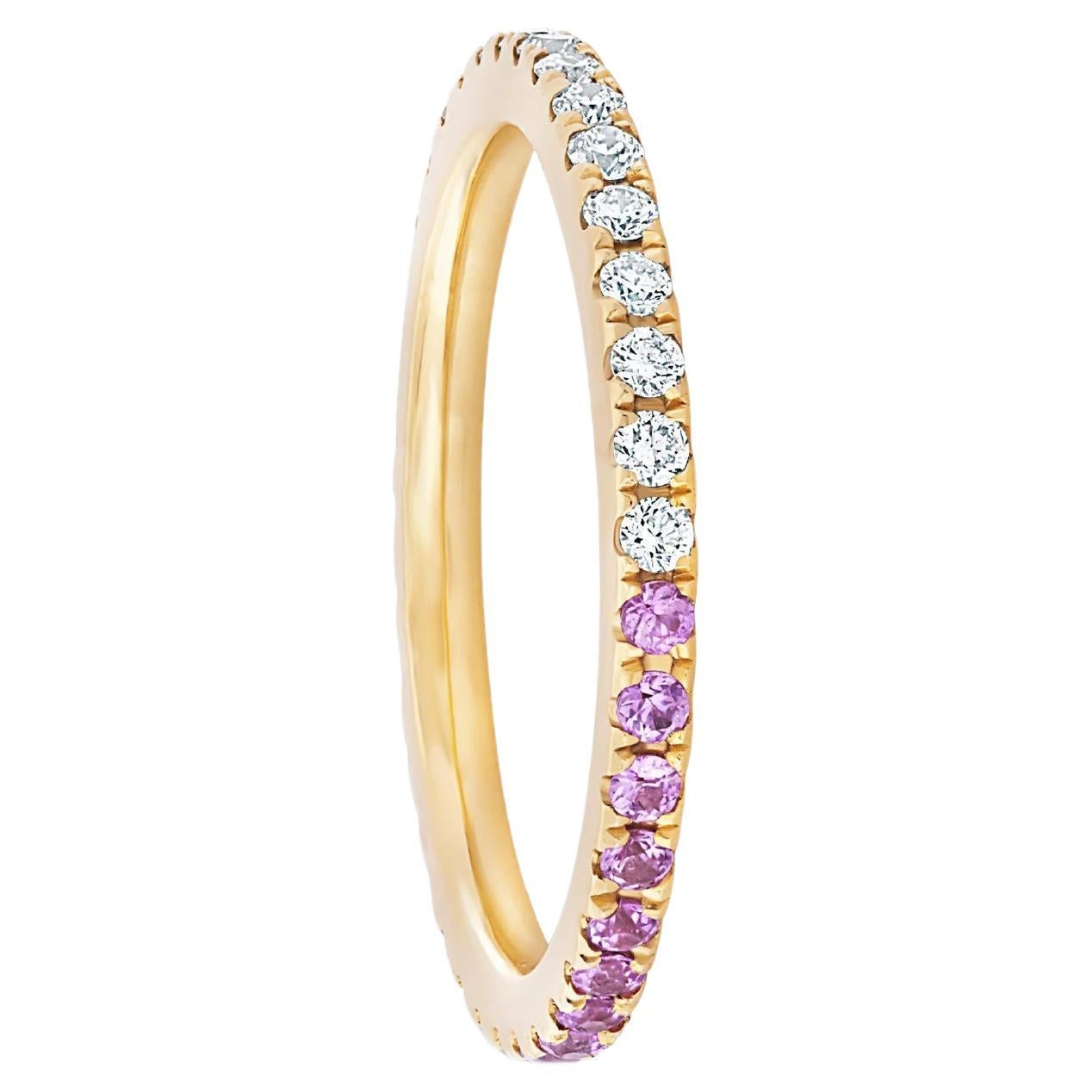 Ombre Pink Sapphire and Moissanite 14k gold Eternity Band