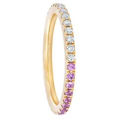 Ombre Pink Sapphire and Moissanite 14k gold Eternity Band