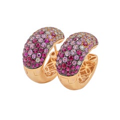 Ombre Pink Sapphires and White Diamonds Cocktailed into 18k Gold Hoop Earrings