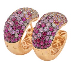 Ombre Pink Sapphires and White Diamonds Cocktailed into 18k Gold Hoop Earrings