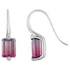 Ombré Pink to Grey Tourmaline & Diamond Earrings Set in in Hand Forged 18k