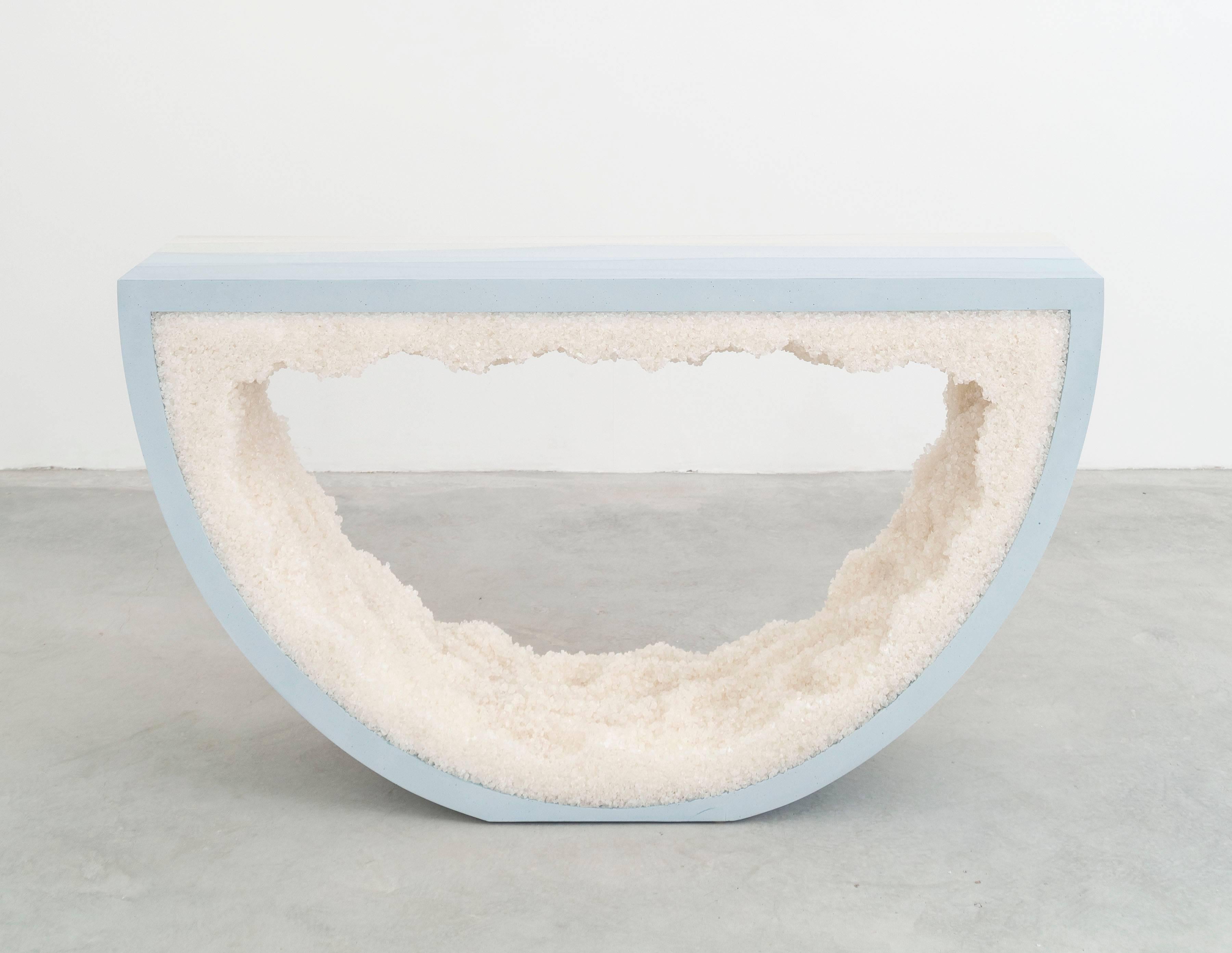 American Ombre Radius Console, Skyblue Cement and White Rock Salt by Fernando Mastrangelo For Sale
