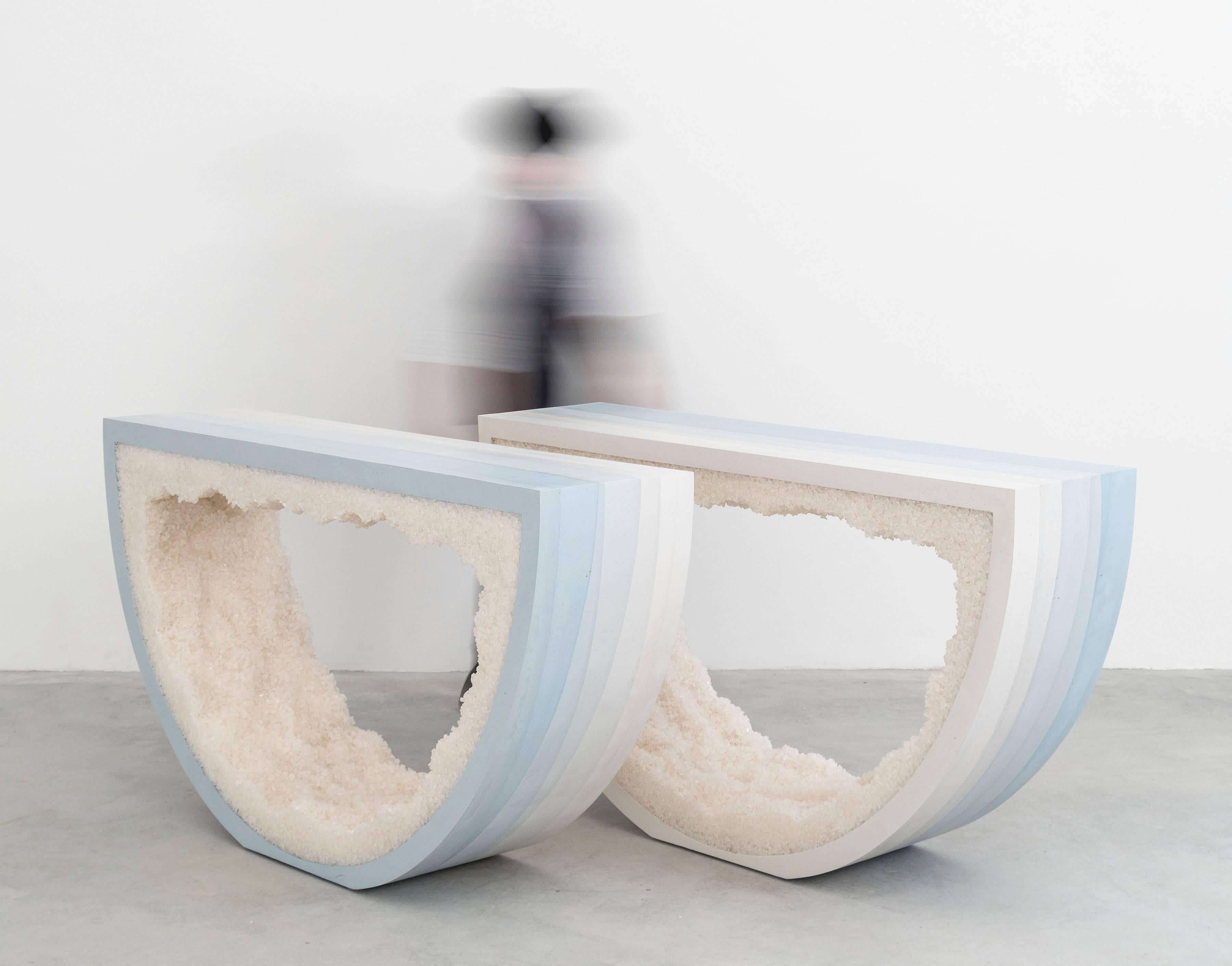 Ombre Radius Console, Skyblue Cement and White Rock Salt by Fernando Mastrangelo In New Condition For Sale In Brooklyn, NY