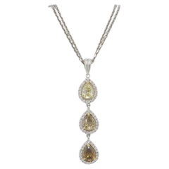 Ombre Style Diamond Halo Drop Pendant Necklace