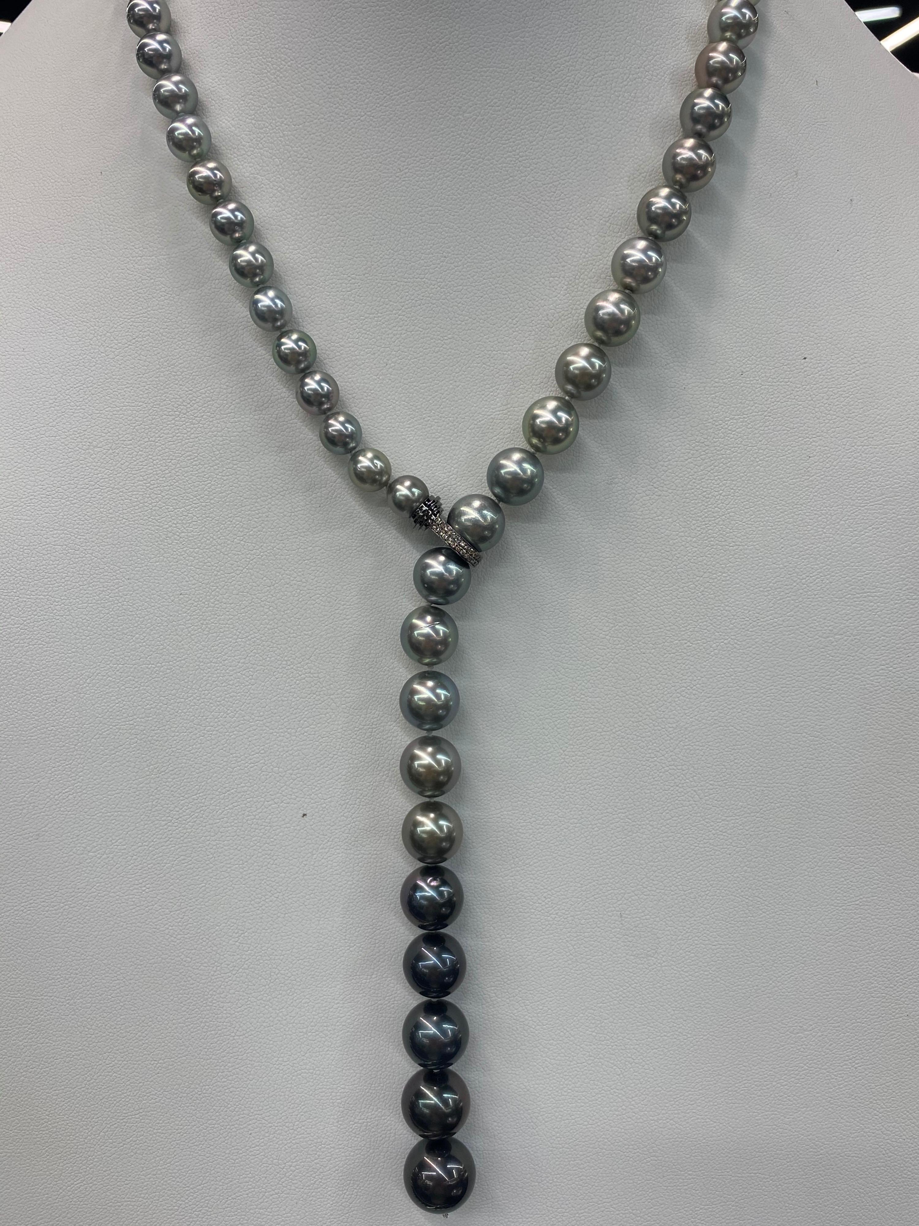 HARBOR D. Ombre Tahiti-Diamant-Perlenkette 8-13,9 MM (Rundschliff)
