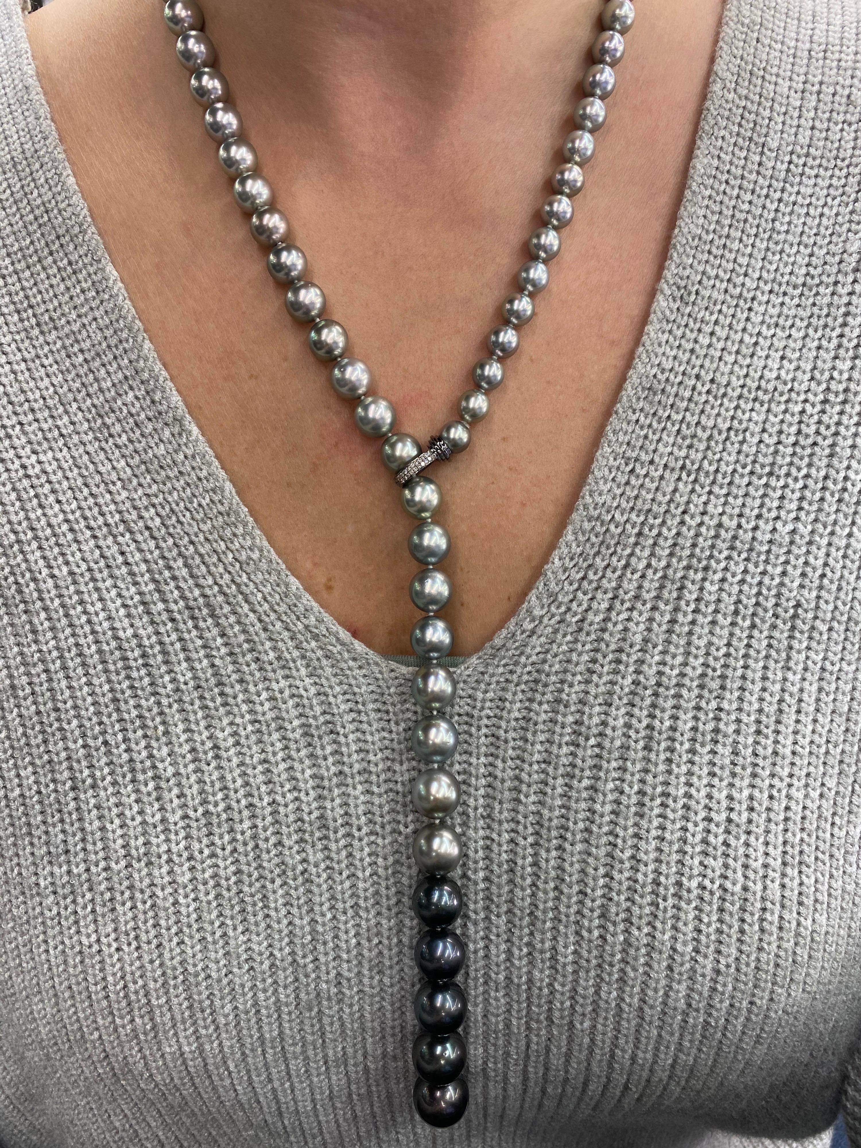 Round Cut HARBOR D. Ombre Tahitian Diamond Pearl Necklace 8-13.9 MM