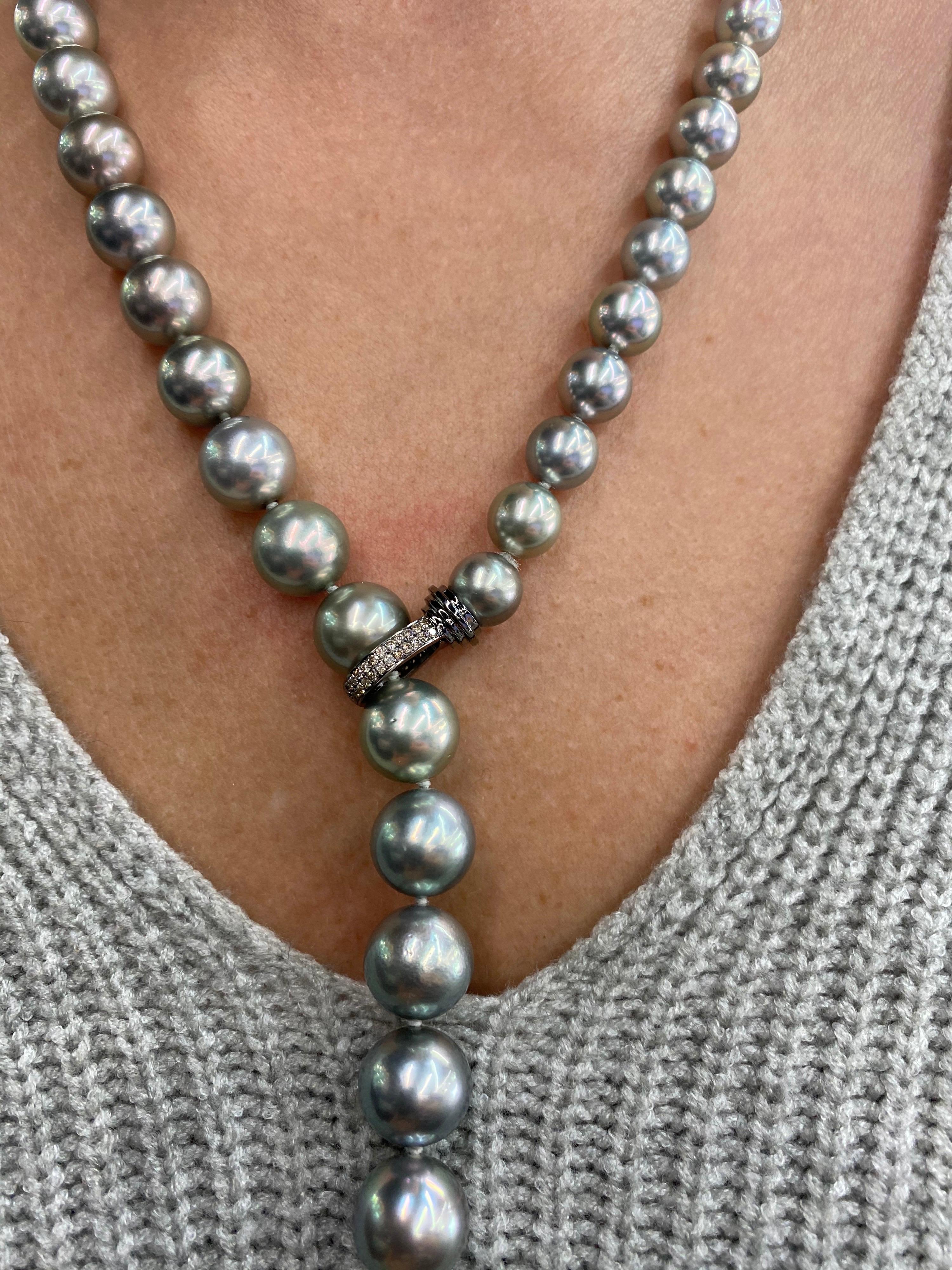 HARBOR D. Ombre Tahitian Diamond Pearl Necklace 8-13.9 MM In New Condition In New York, NY
