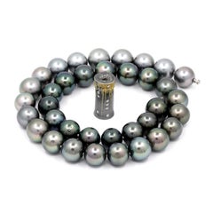 Ombré Tahitian Pearl White Diamond Gold Oxidized Silver Necklace, Atelier Zobel