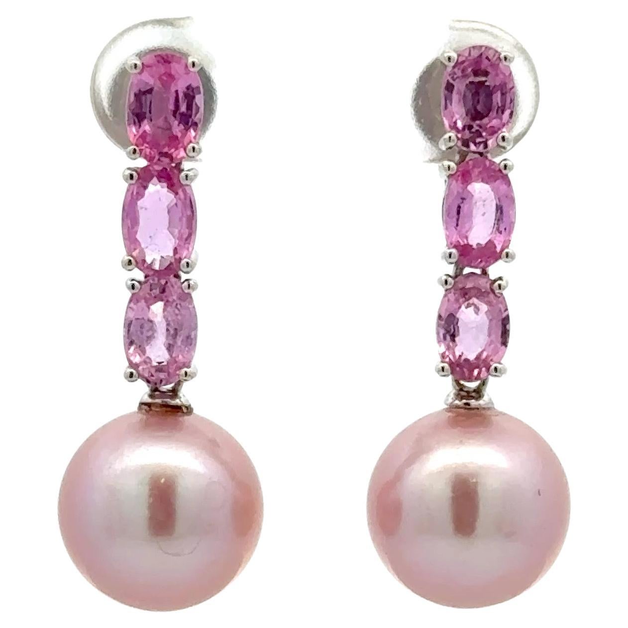 Pendientes Ombree Zafiro Rosa Perla de Agua Dulce 3,50 Quilates Oro Blanco 18KT