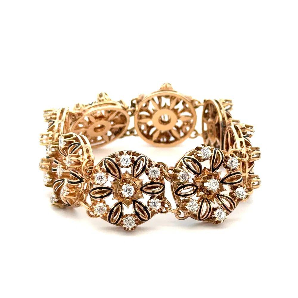 OMC Pulsera de diamantes y esmalte de 8 estaciones de oro de la época victoriana Talla antigua en venta