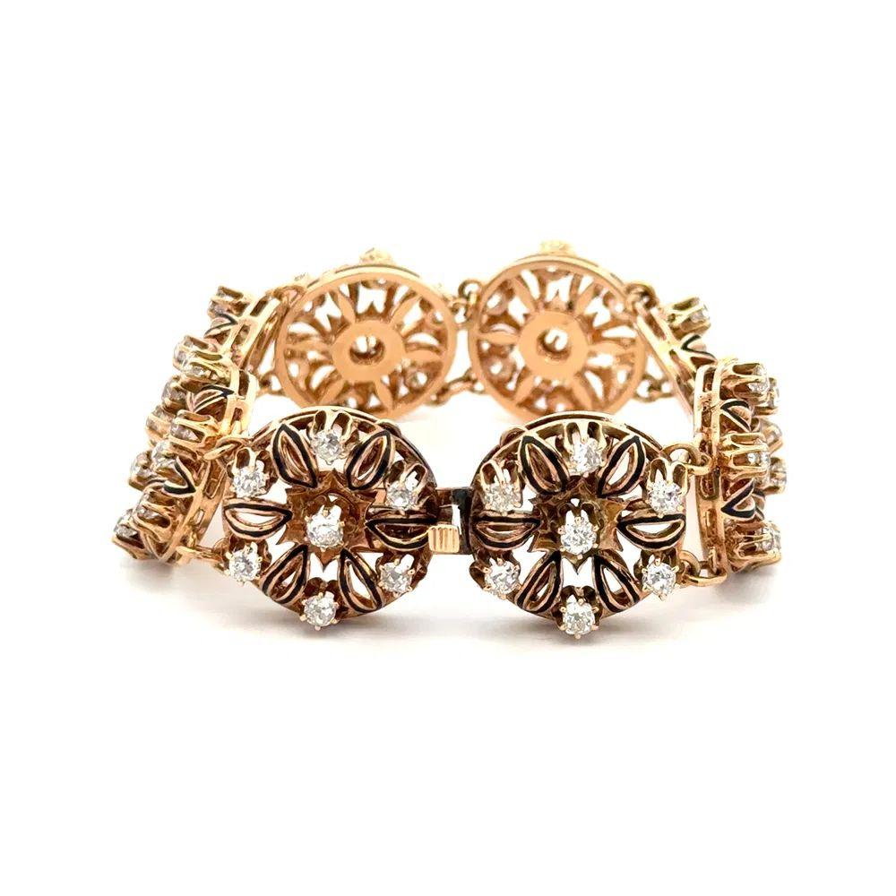 OMC Pulsera de diamantes y esmalte de 8 estaciones de oro de la época victoriana en Excelente estado para la venta en Montreal, QC