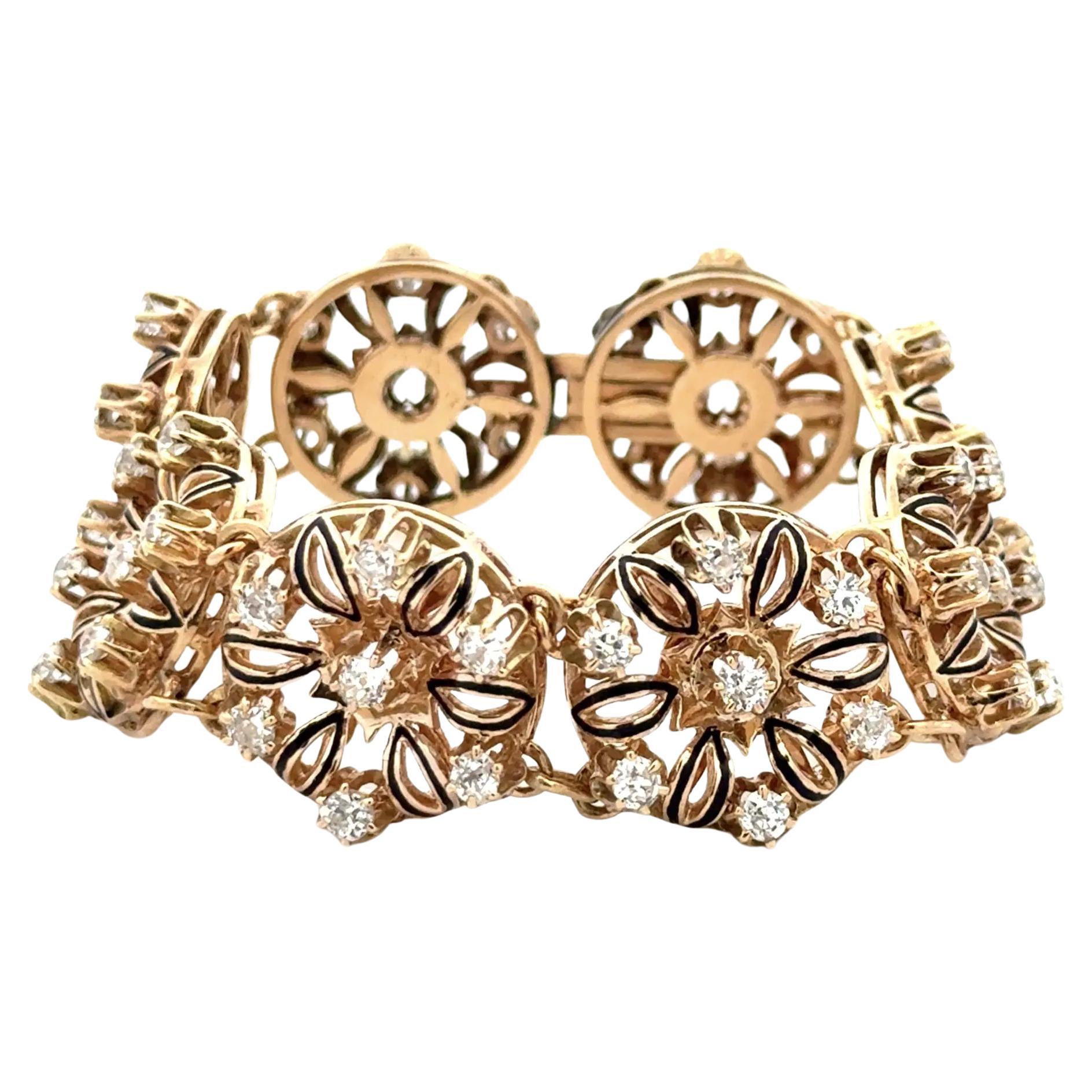 OMC Bracelet de diamant et d'émail à 8 stations d'or, de style vintage victorien