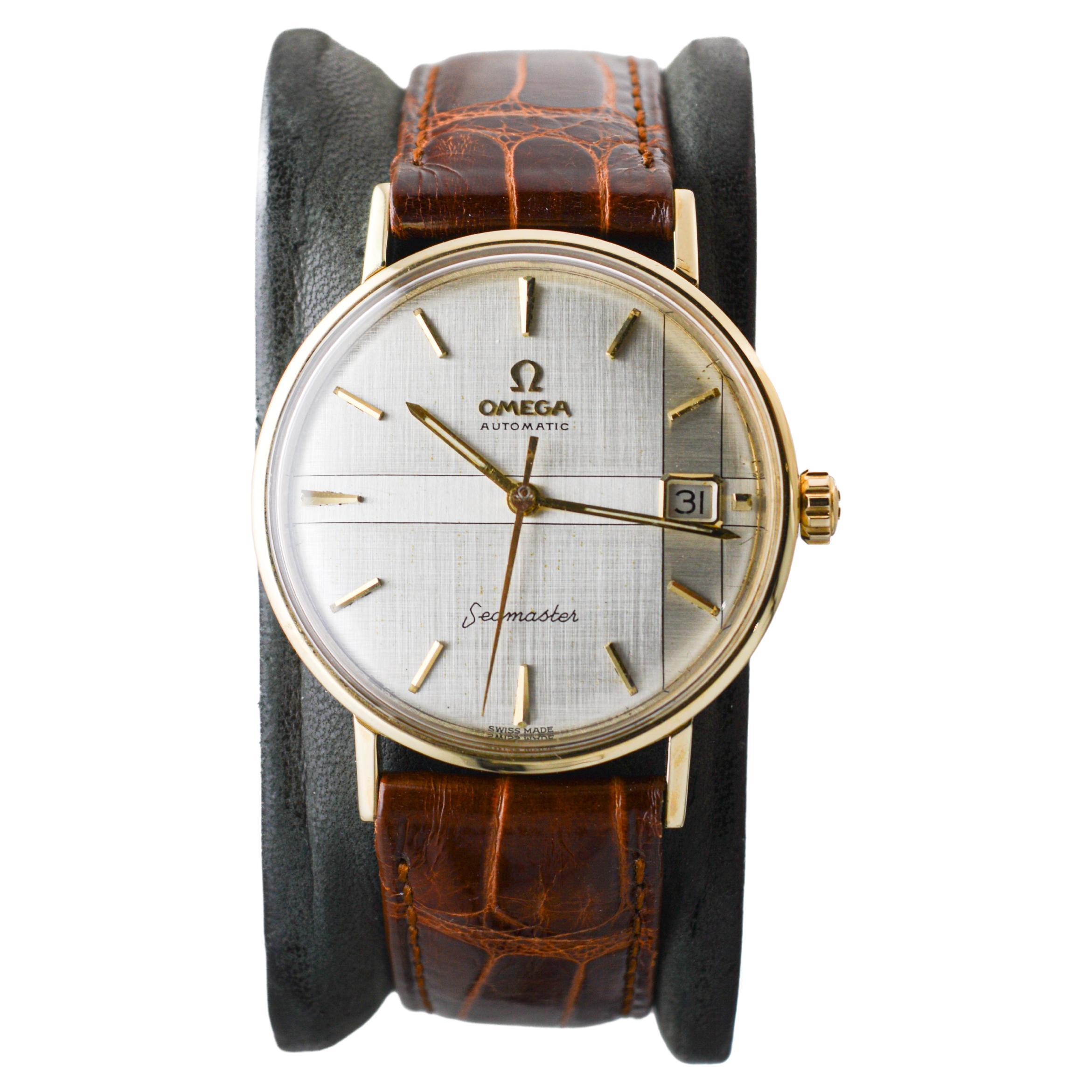 FACTORY / HOUSE: Omega Watch Company
STYLE / REFERENCE: Seamaster Automatic
METAL / MATERIAL: 14Kt. Solid Yellow Gold
DIMENSIONS: Length 40mm X Diameter 34mm
CIRCA: 1962 
MOVEMENT / CALIBER: Automatic Winding / 17 Jewels / 560
DIAL / HANDS: Original