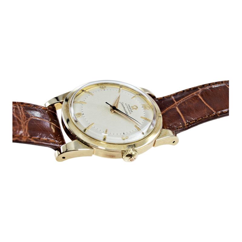 Omega 14 Karat Yellow Gold Seamaster Automatic Winding 1950s with Original Dial For Sale 8