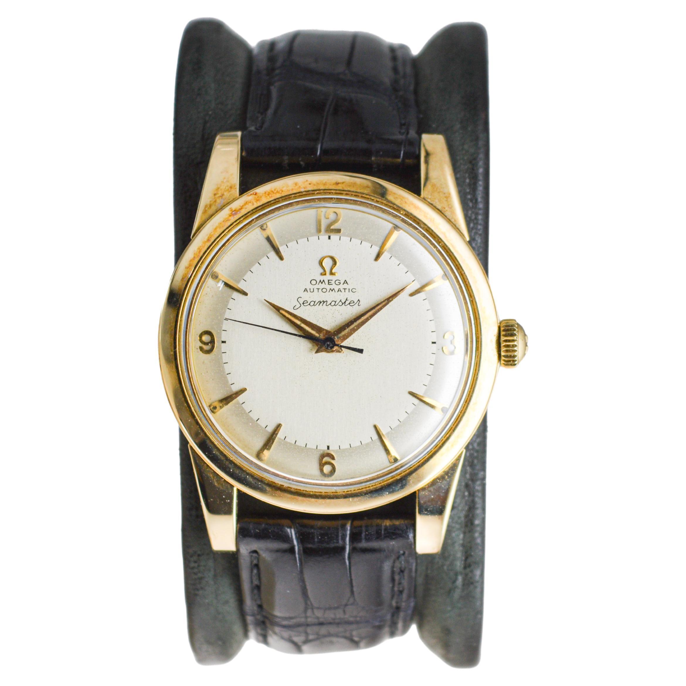 Omega 14 Karat Yellow Gold Seamaster Automatic Winding 1950s with Original Dial For Sale