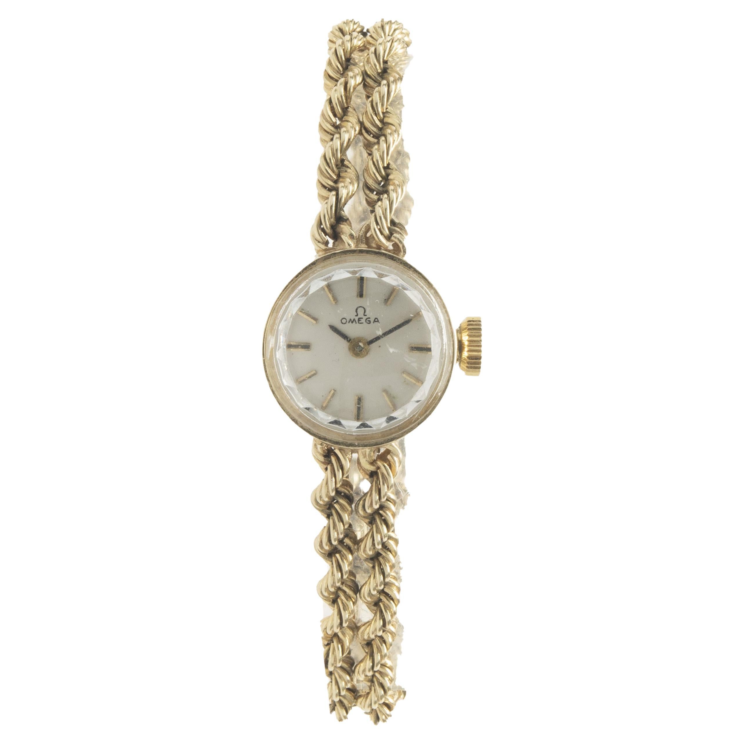 Omega 14 Karat Yellow Gold Ladies Bracelet Watch For Sale at 1stDibs