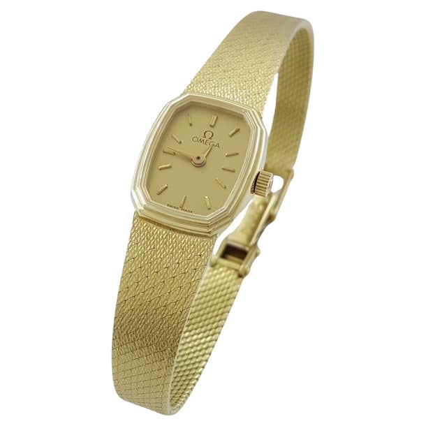 Omega 14K Yellow Gold Band Quartz Watch Gold Dial For Sale at 1stDibs