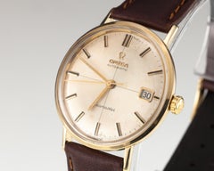 Omega 14k Yellow Gold Seamaster Automatic Men's Watch W/ Date & Leather Band