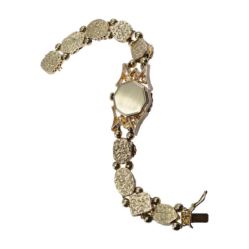 Omega 14Kt. Gold Mid Century Design with Unique Pendant Slide Bracelet 1950's 3