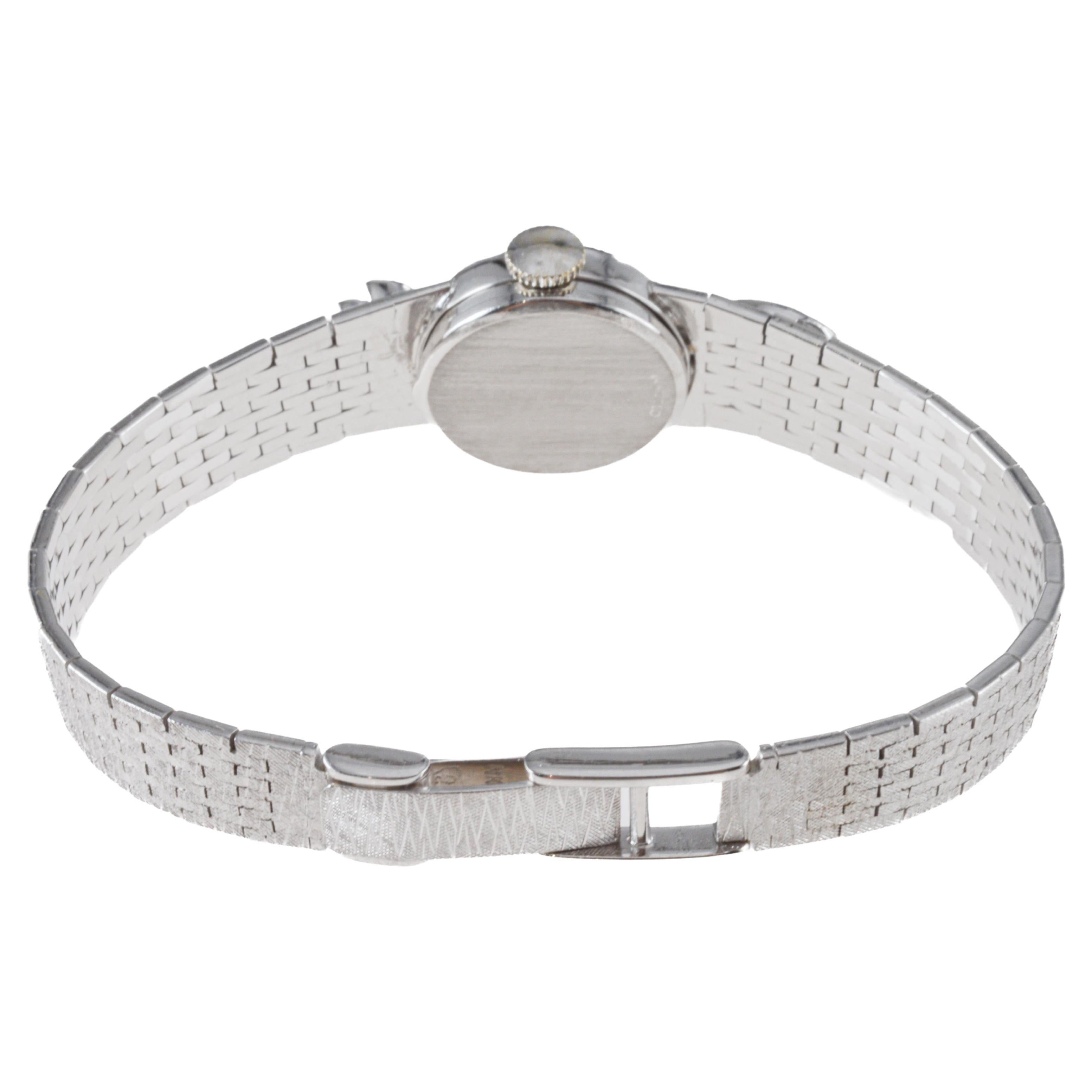 Omega 14Kt Solid White Gold Ladies 1950's Dress Watch with 1 Carat of Diamonds For Sale 7
